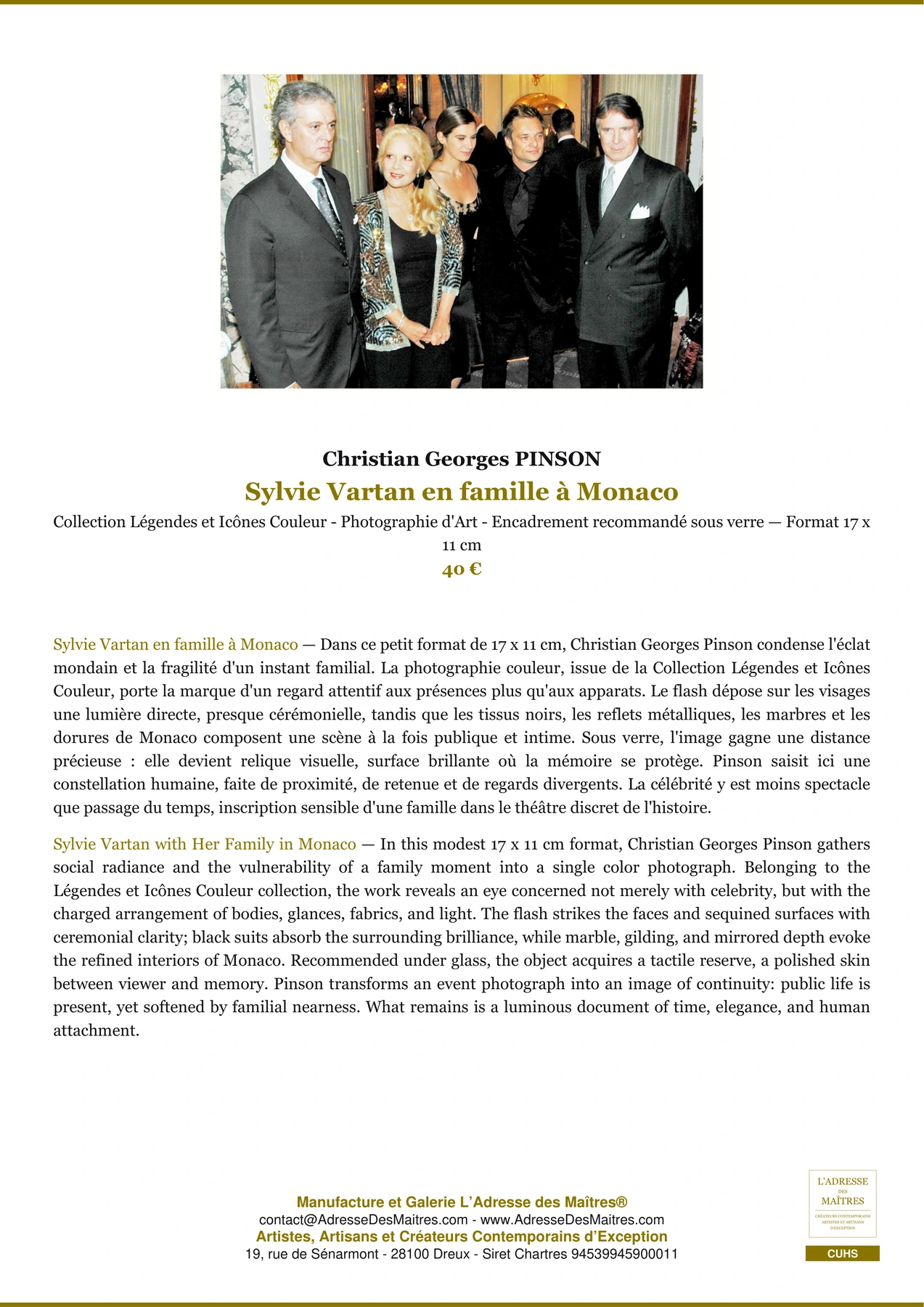 Fiche Premium - Sylvie Vartan en famille à Monaco - Christian Georges PINSON - L'Adresse des Maîtres®