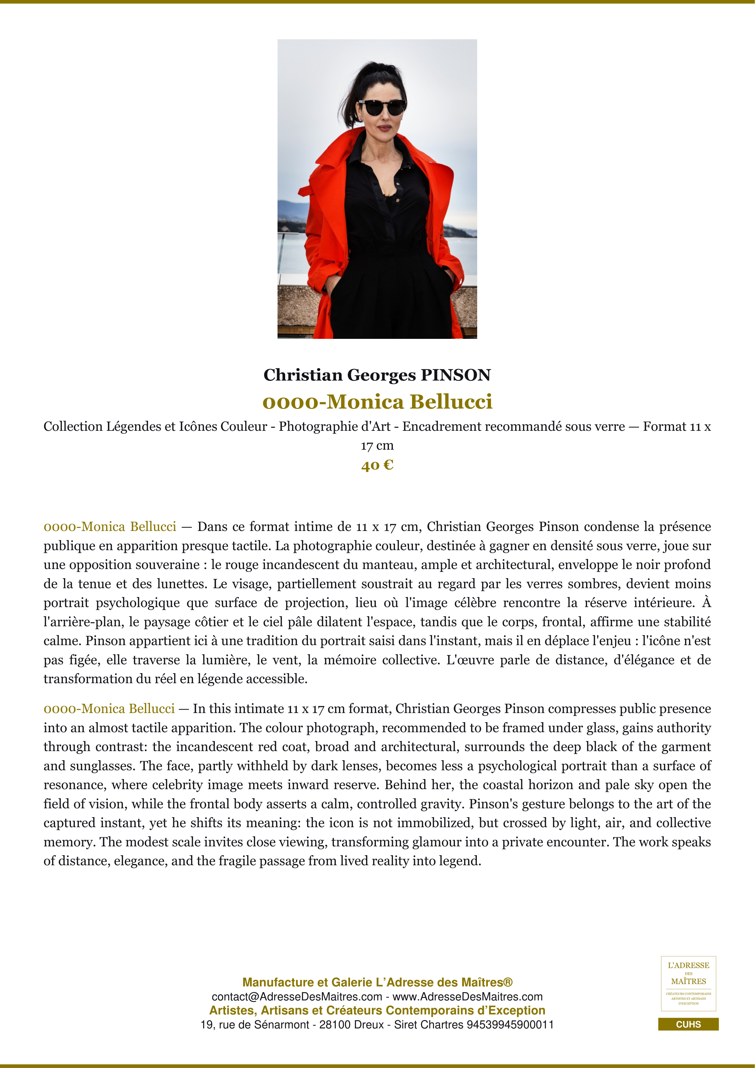 Fiche Premium — 0000-Monica Bellucci — Christian Georges PINSON — L'Adresse des Maîtres®