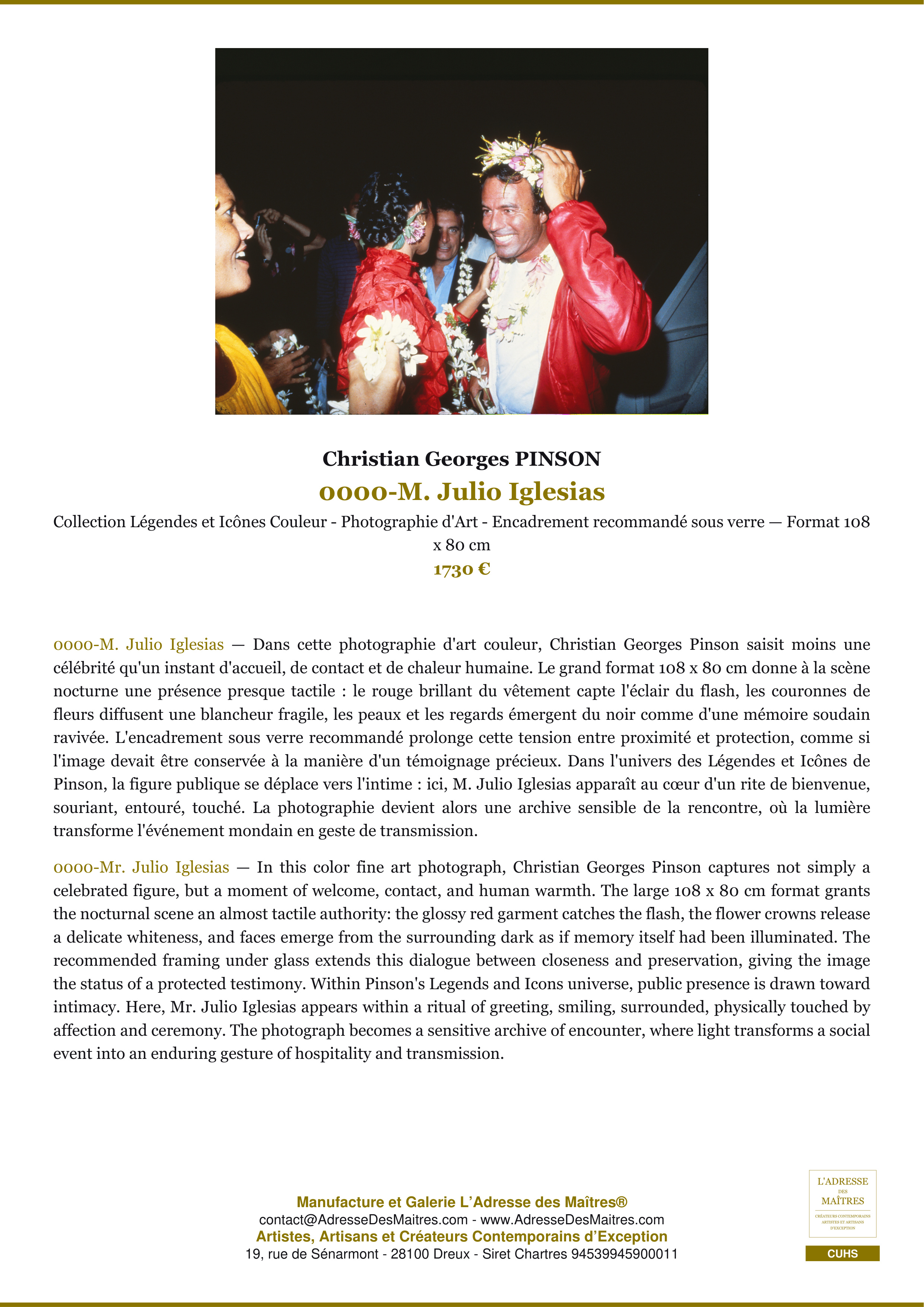 Fiche Premium — 0000-M. Julio Iglesias — Christian Georges PINSON — L'Adresse des Maîtres®