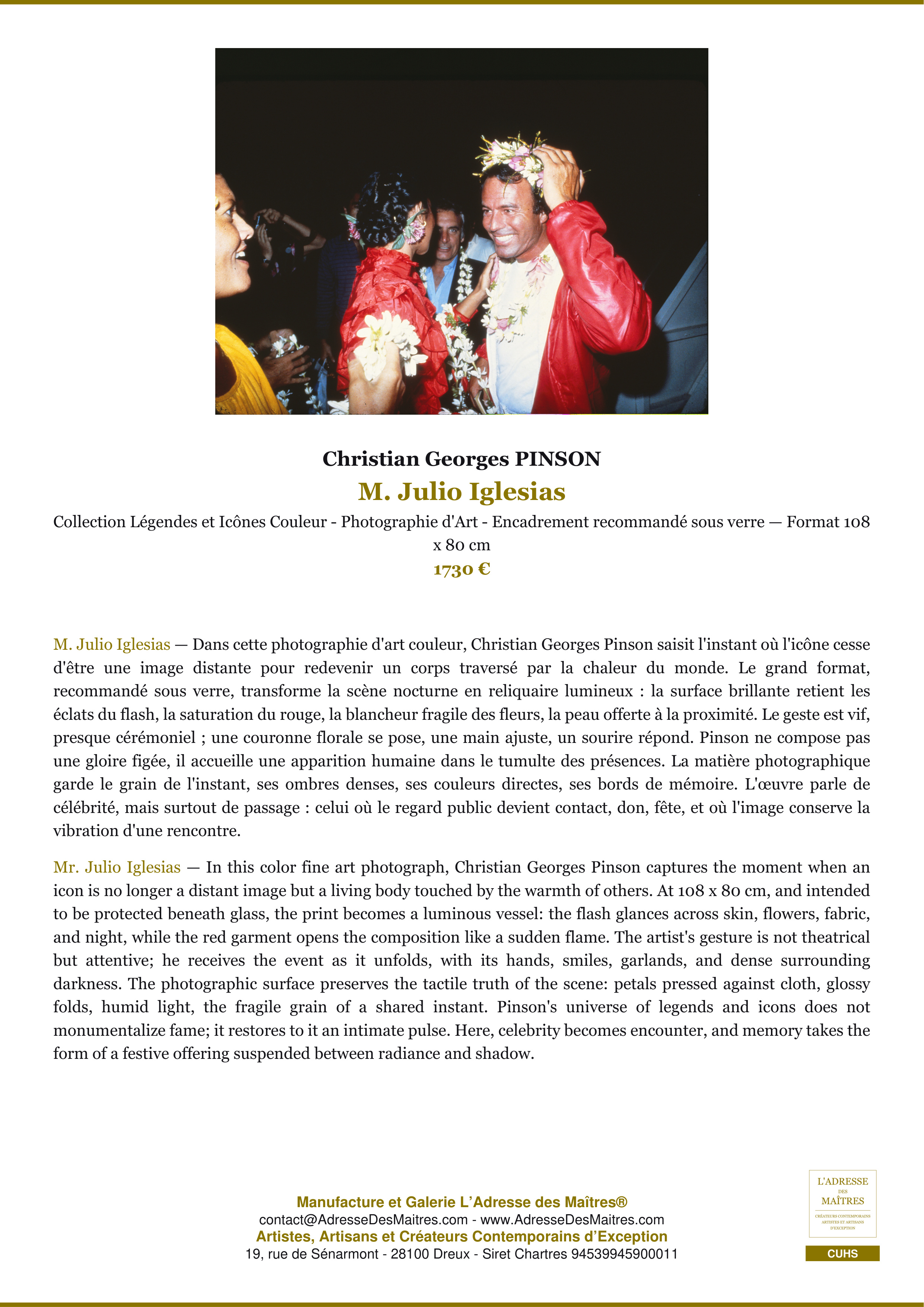 Fiche Premium — M. Julio Iglesias — Christian Georges PINSON — L'Adresse des Maîtres®