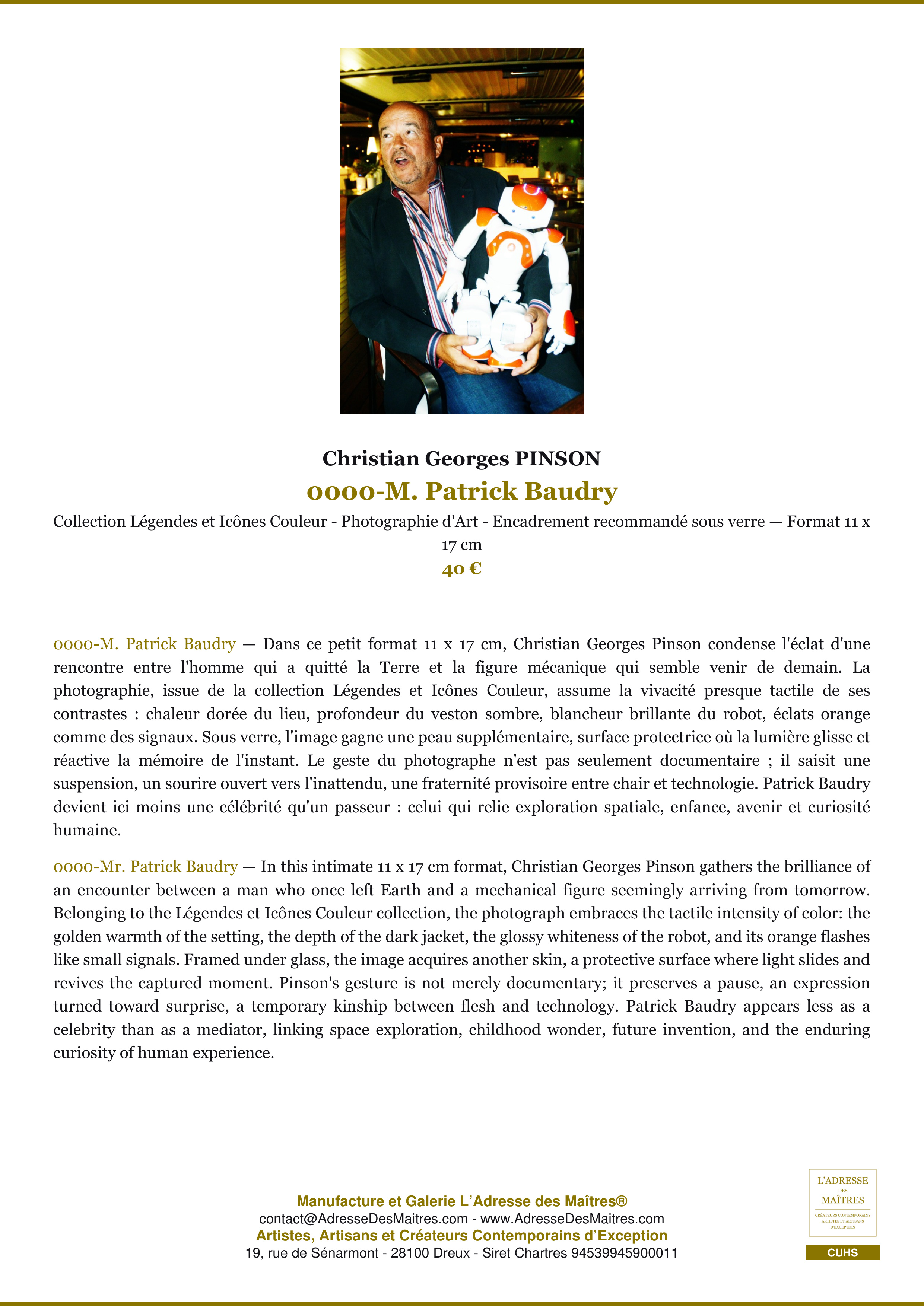 Fiche Premium — 0000-M. Patrick Baudry — Christian Georges PINSON — L'Adresse des Maîtres®