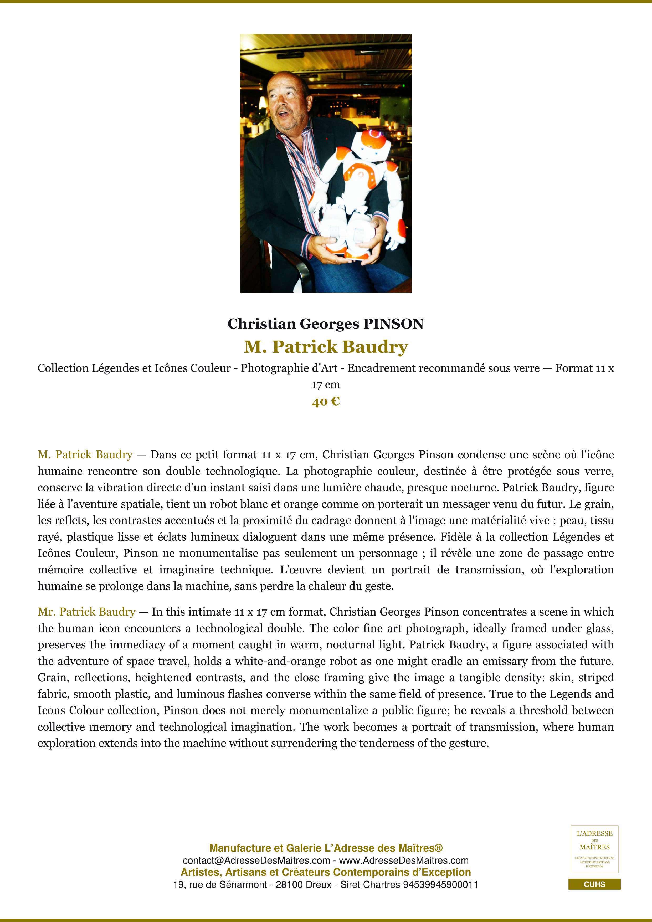 Fiche Premium — M. Patrick Baudry — Christian Georges PINSON — L'Adresse des Maîtres®