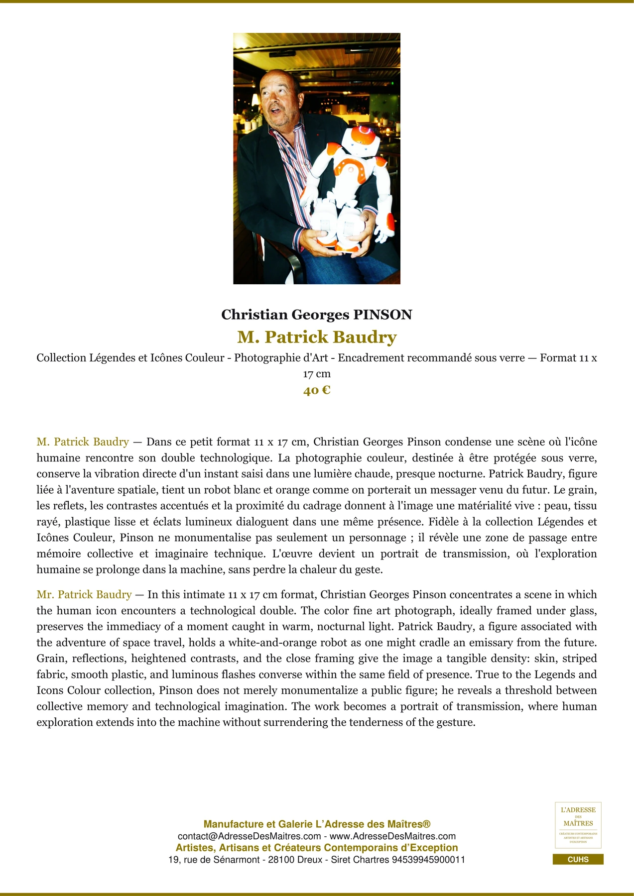 Fiche Premium - M. Patrick Baudry - Christian Georges PINSON - L'Adresse des Maîtres®