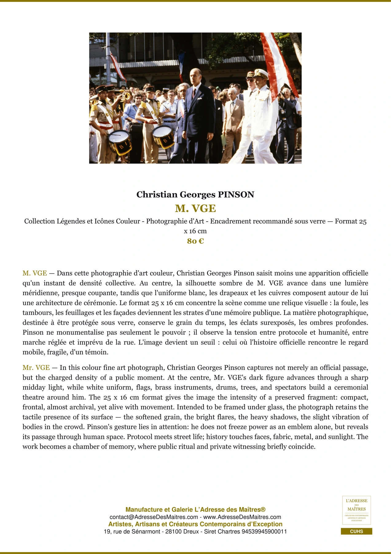 Fiche Premium - M. VGE - Christian Georges PINSON - L'Adresse des Maîtres®