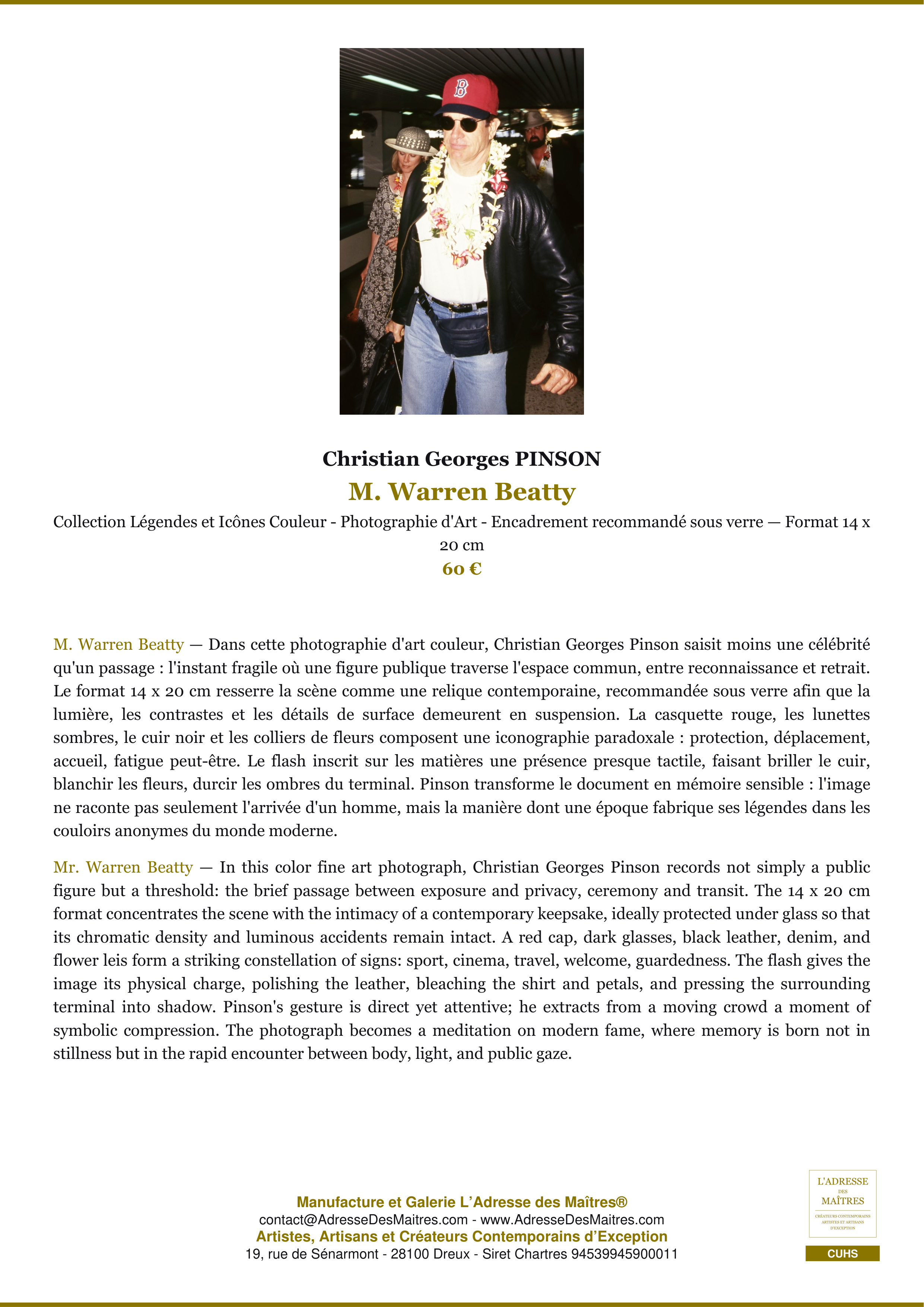 Fiche Premium — M. Warren Beatty — Christian Georges PINSON — L'Adresse des Maîtres®