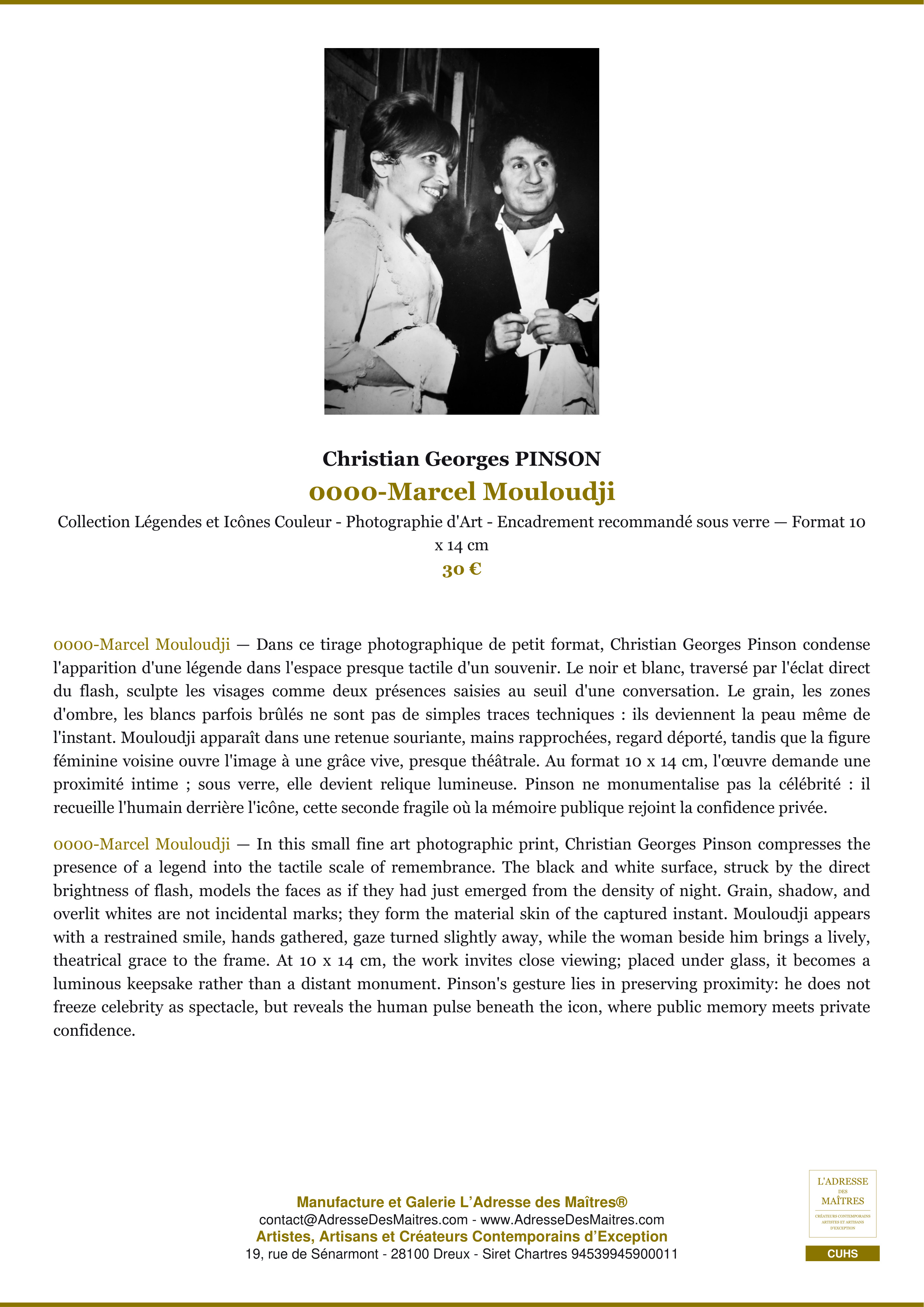 Fiche Premium — 0000-Marcel Mouloudji — Christian Georges PINSON — L'Adresse des Maîtres®