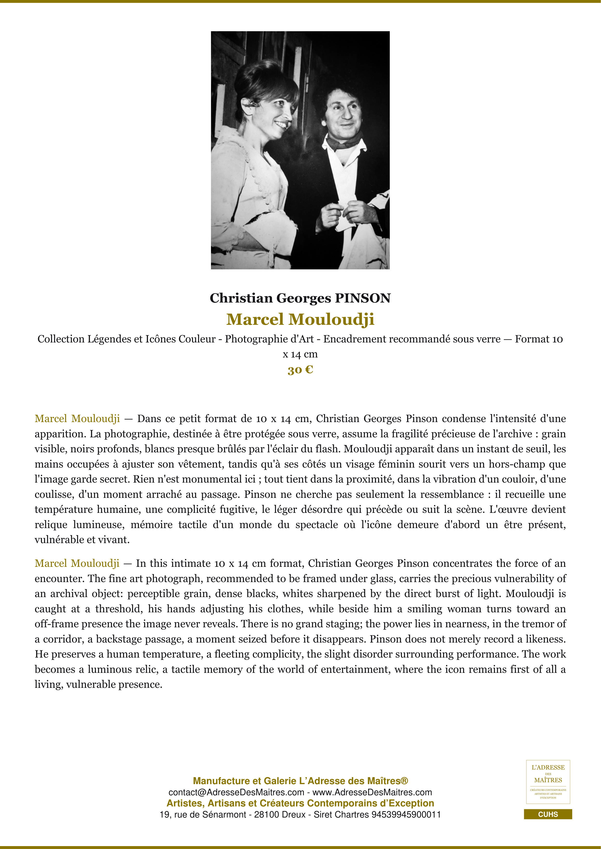 Fiche Premium — Marcel Mouloudji — Christian Georges PINSON — L'Adresse des Maîtres®