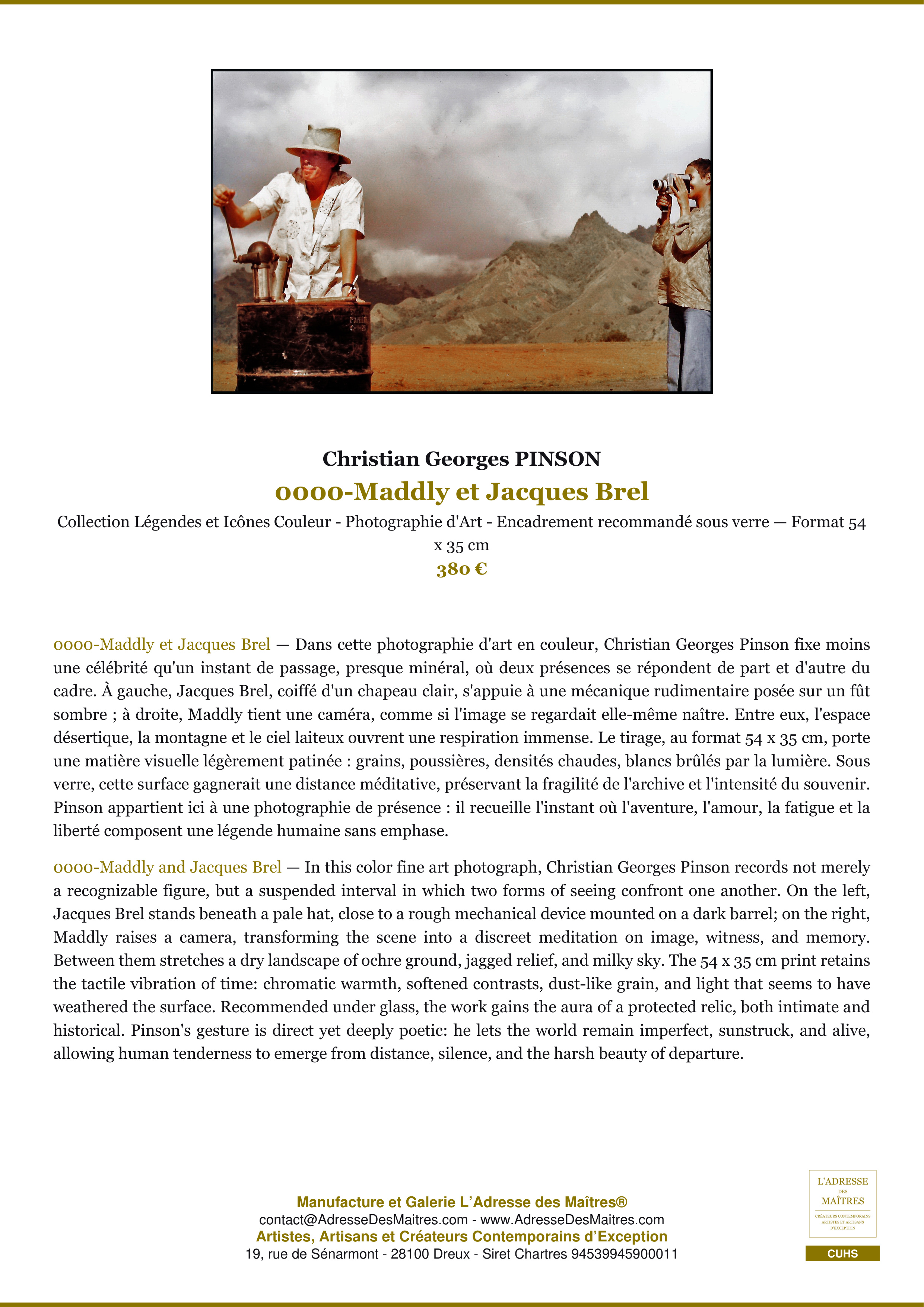 Fiche Premium — 0000-Maddly et Jacques Brel — Christian Georges PINSON — L'Adresse des Maîtres®