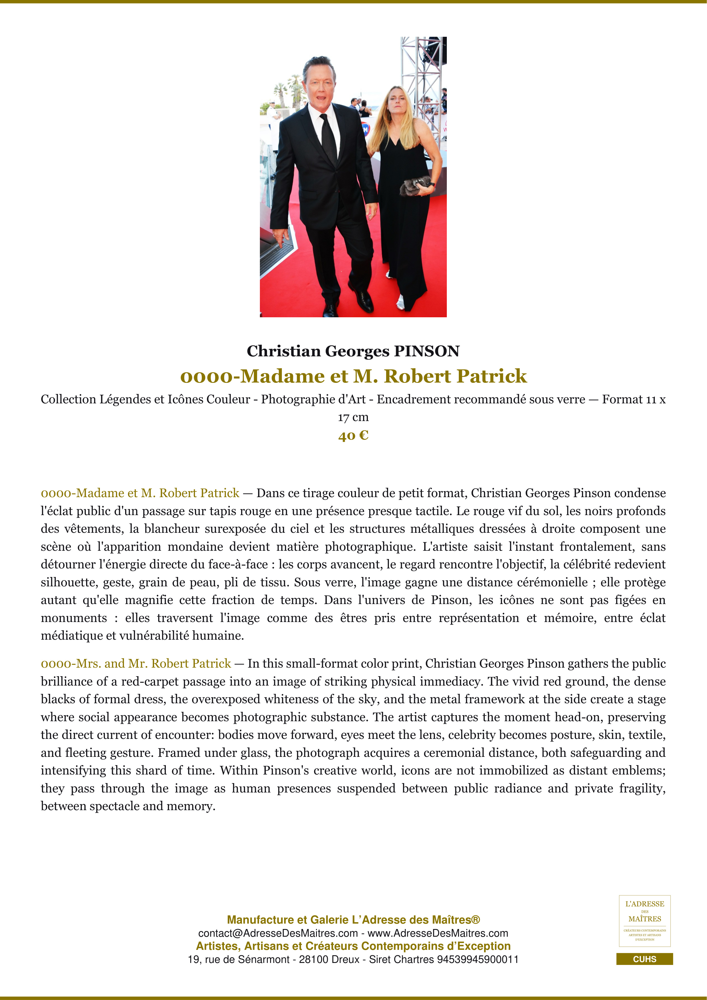 Fiche Premium — 0000-Madame et M. Robert Patrick — Christian Georges PINSON — L'Adresse des Maîtres®