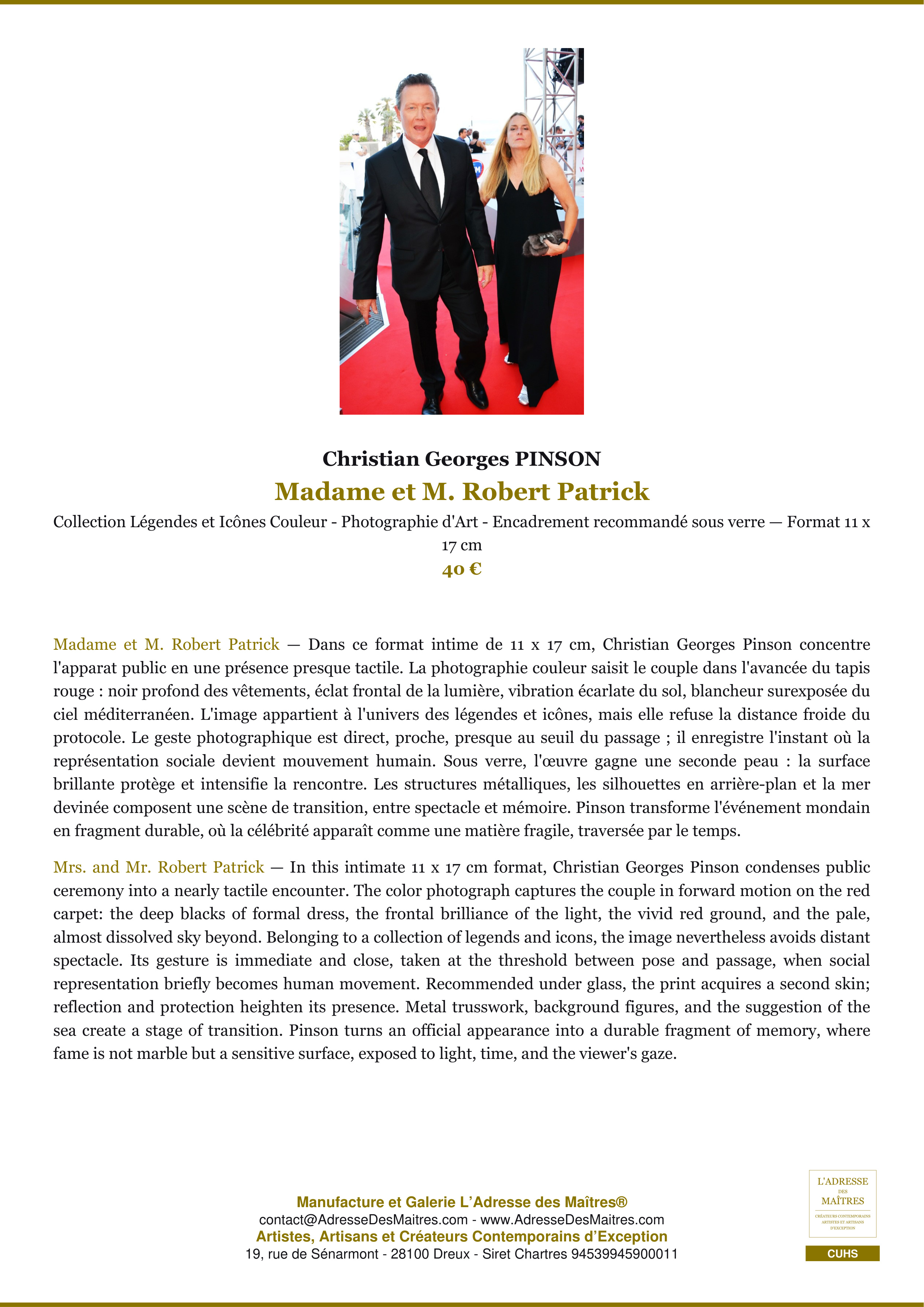 Fiche Premium — Madame et M. Robert Patrick — Christian Georges PINSON — L'Adresse des Maîtres®