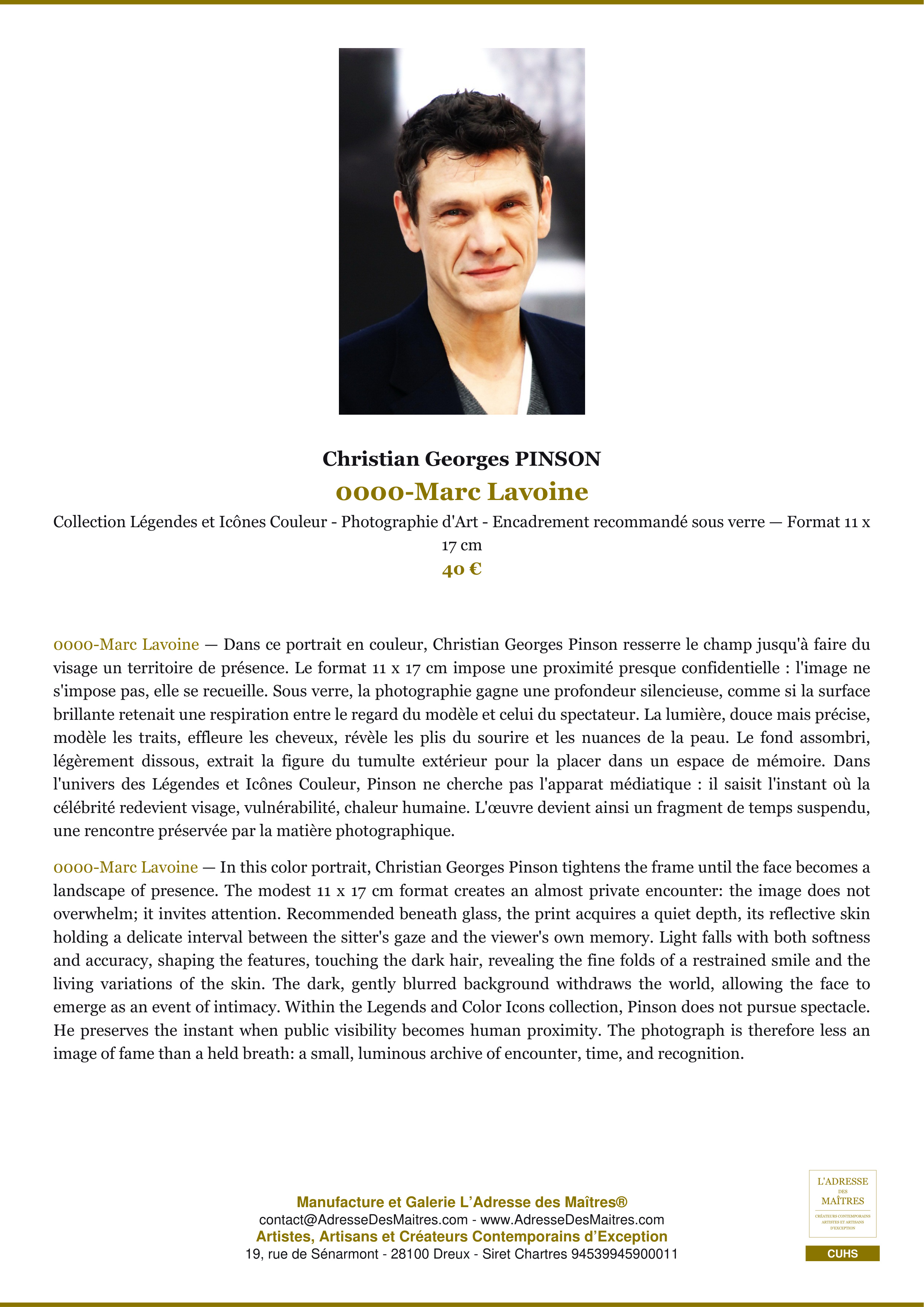 Fiche Premium — 0000-Marc Lavoine — Christian Georges PINSON — L'Adresse des Maîtres®