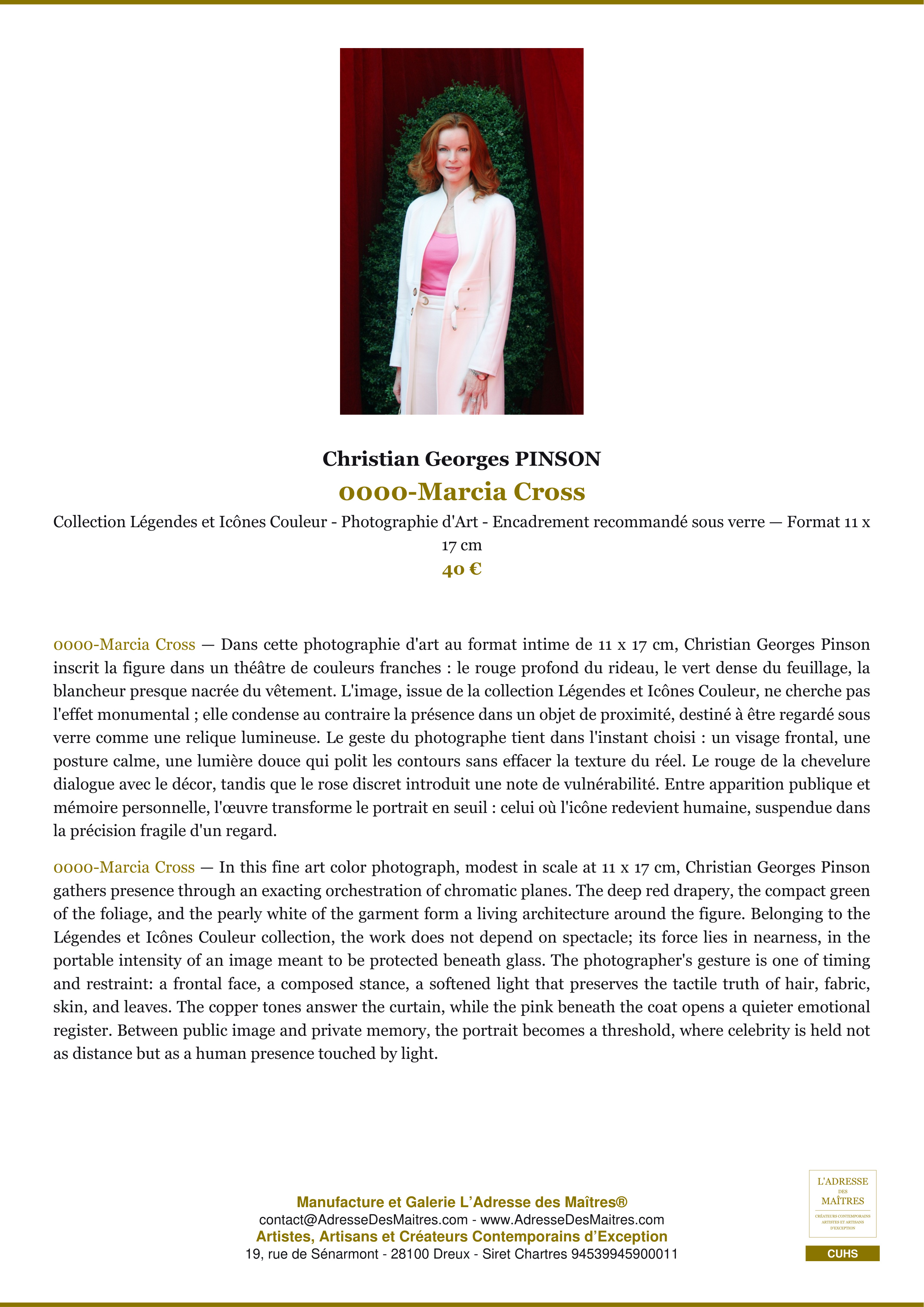 Fiche Premium — 0000-Marcia Cross — Christian Georges PINSON — L'Adresse des Maîtres®