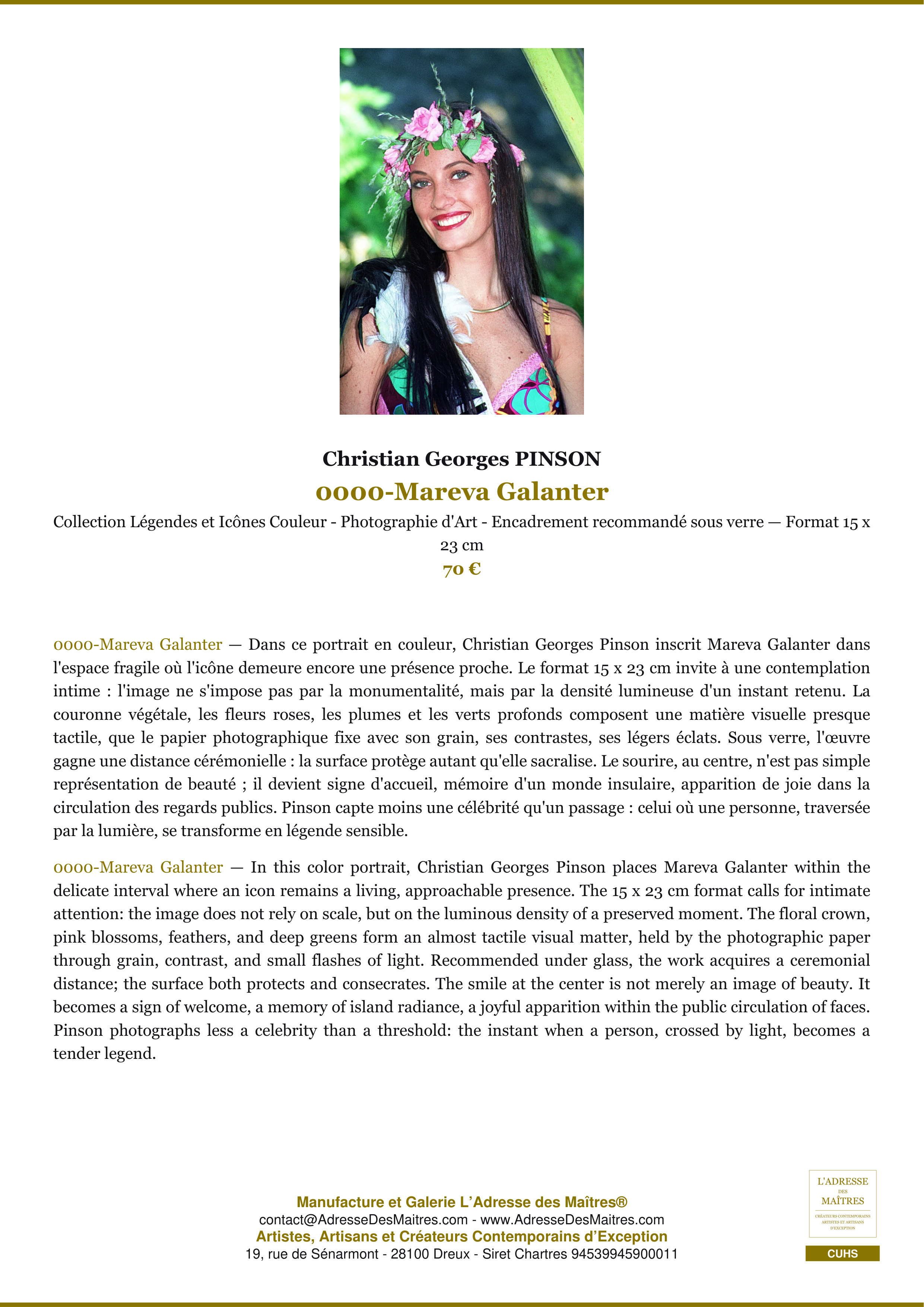 Fiche Premium — 0000-Mareva Galanter — Christian Georges PINSON — L'Adresse des Maîtres®