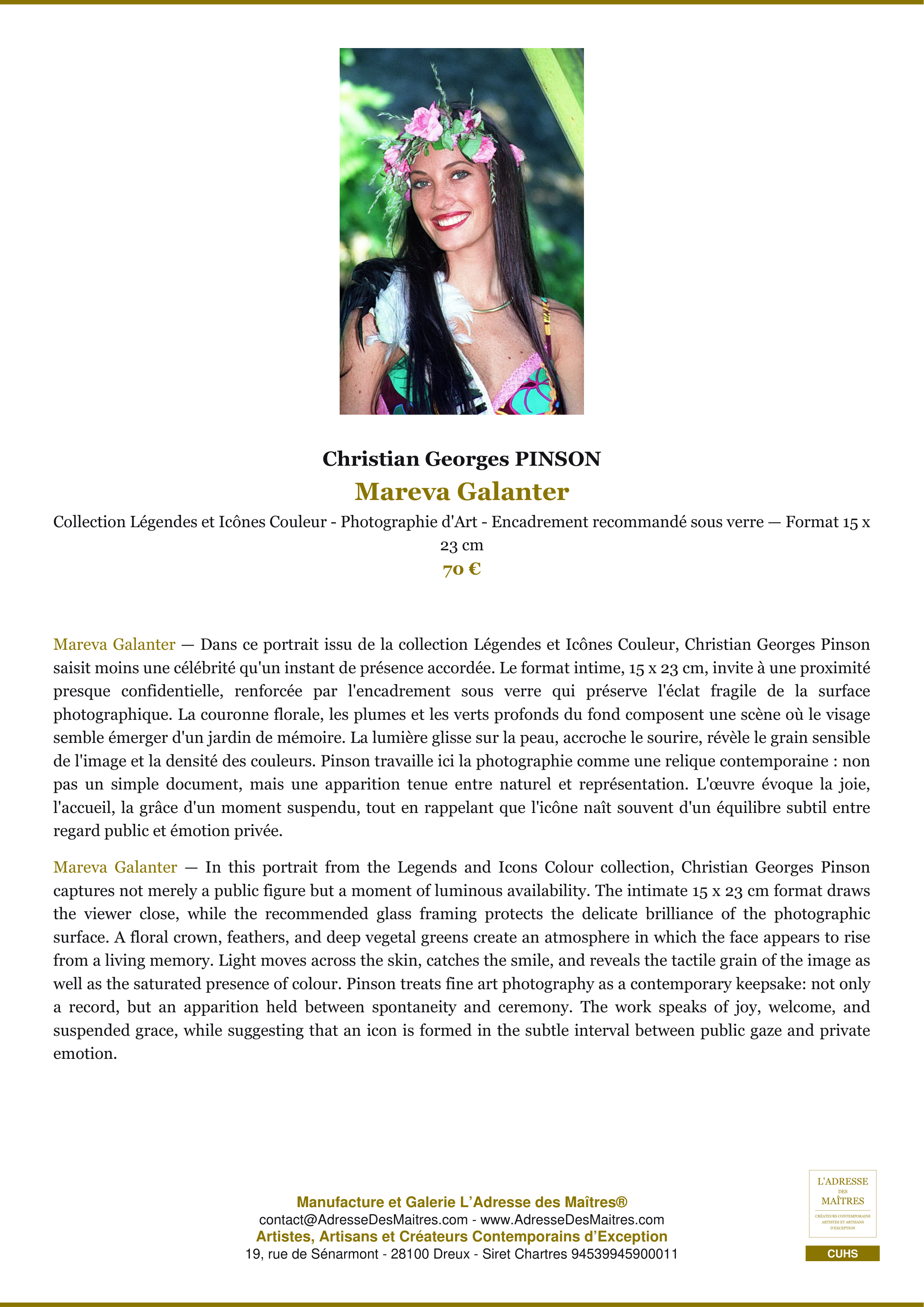 Fiche Premium — Mareva Galanter — Christian Georges PINSON — L'Adresse des Maîtres®