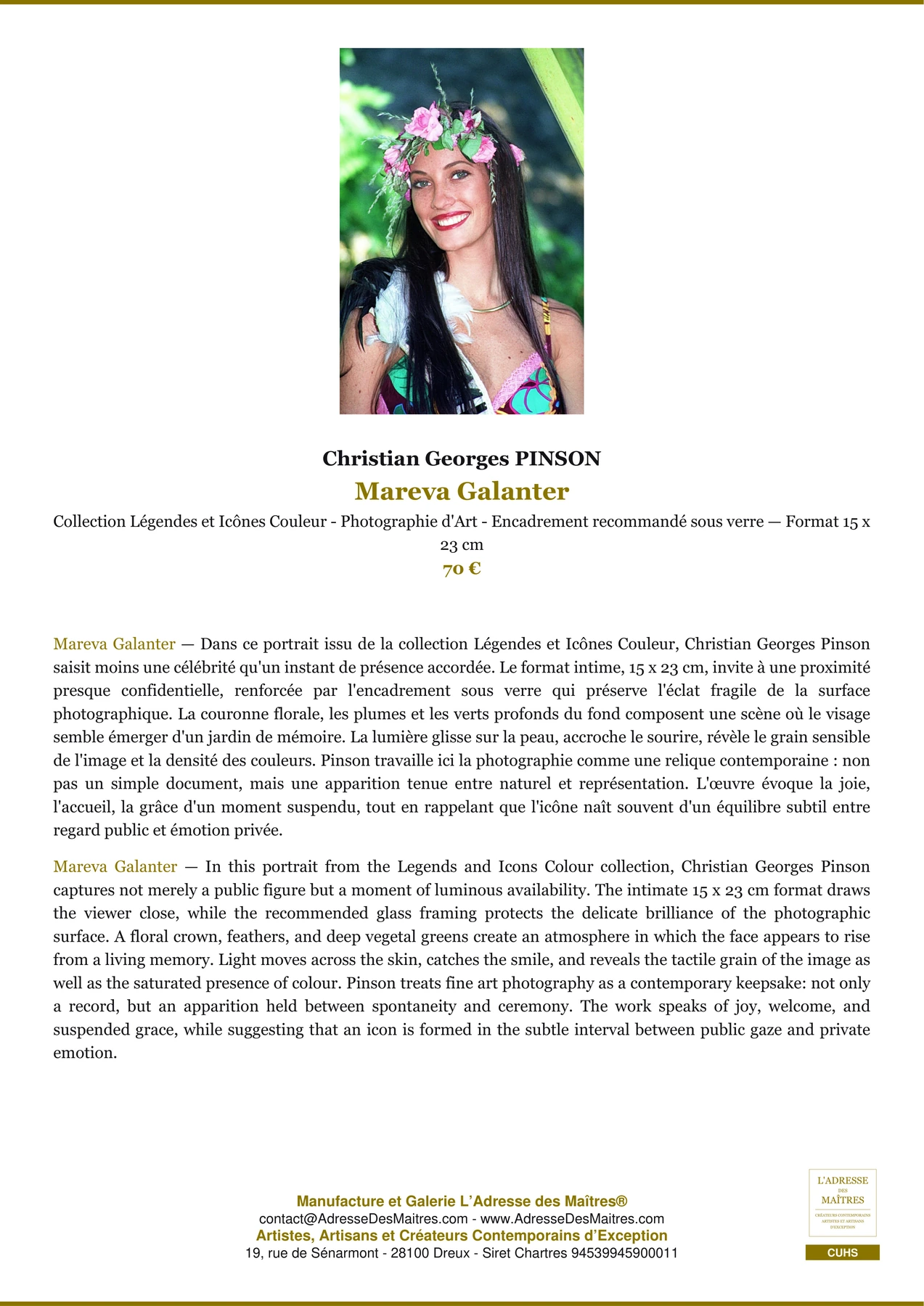 Fiche Premium - Mareva Galanter - Christian Georges PINSON - L'Adresse des Maîtres®