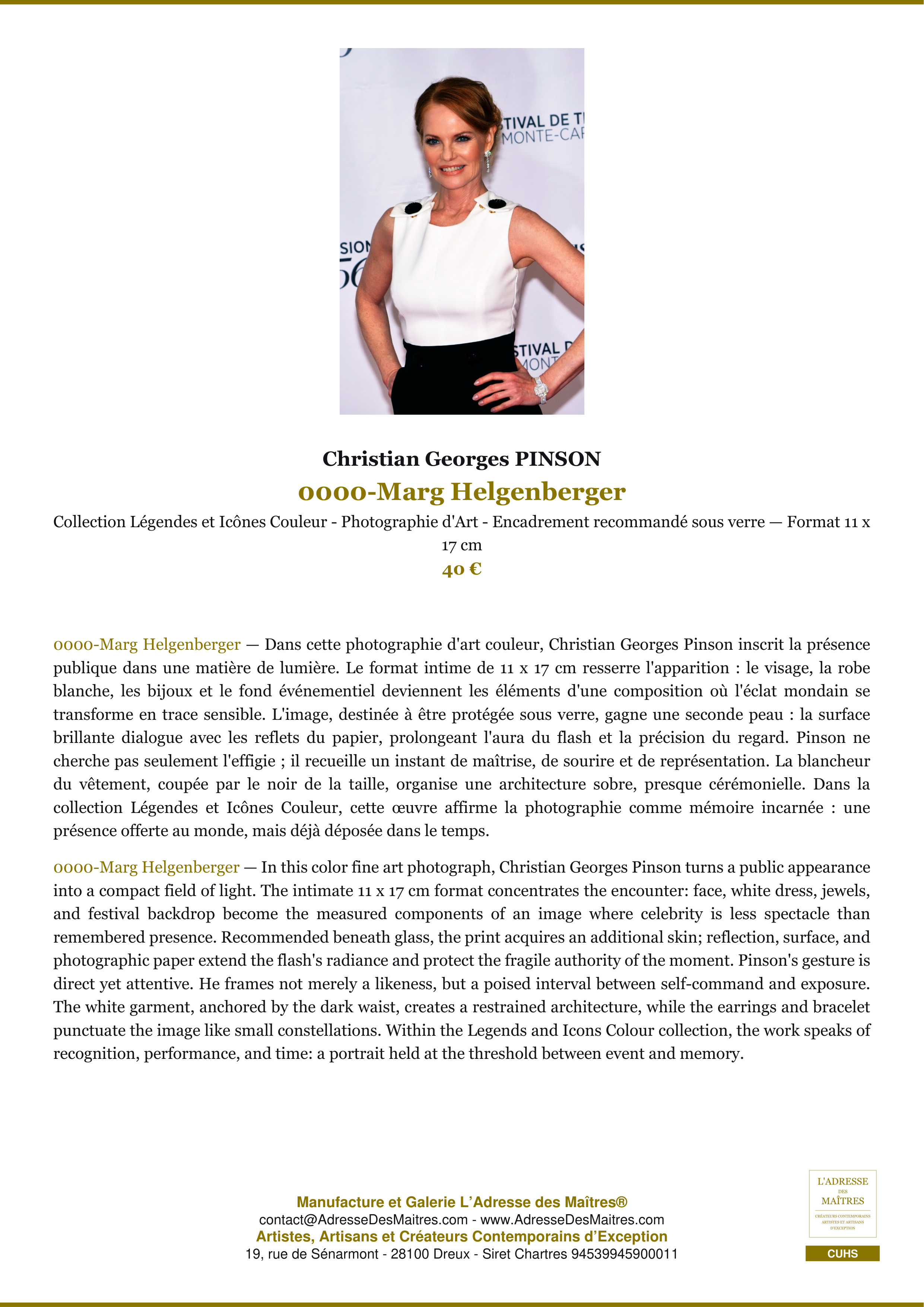 Fiche Premium — 0000-Marg Helgenberger — Christian Georges PINSON — L'Adresse des Maîtres®