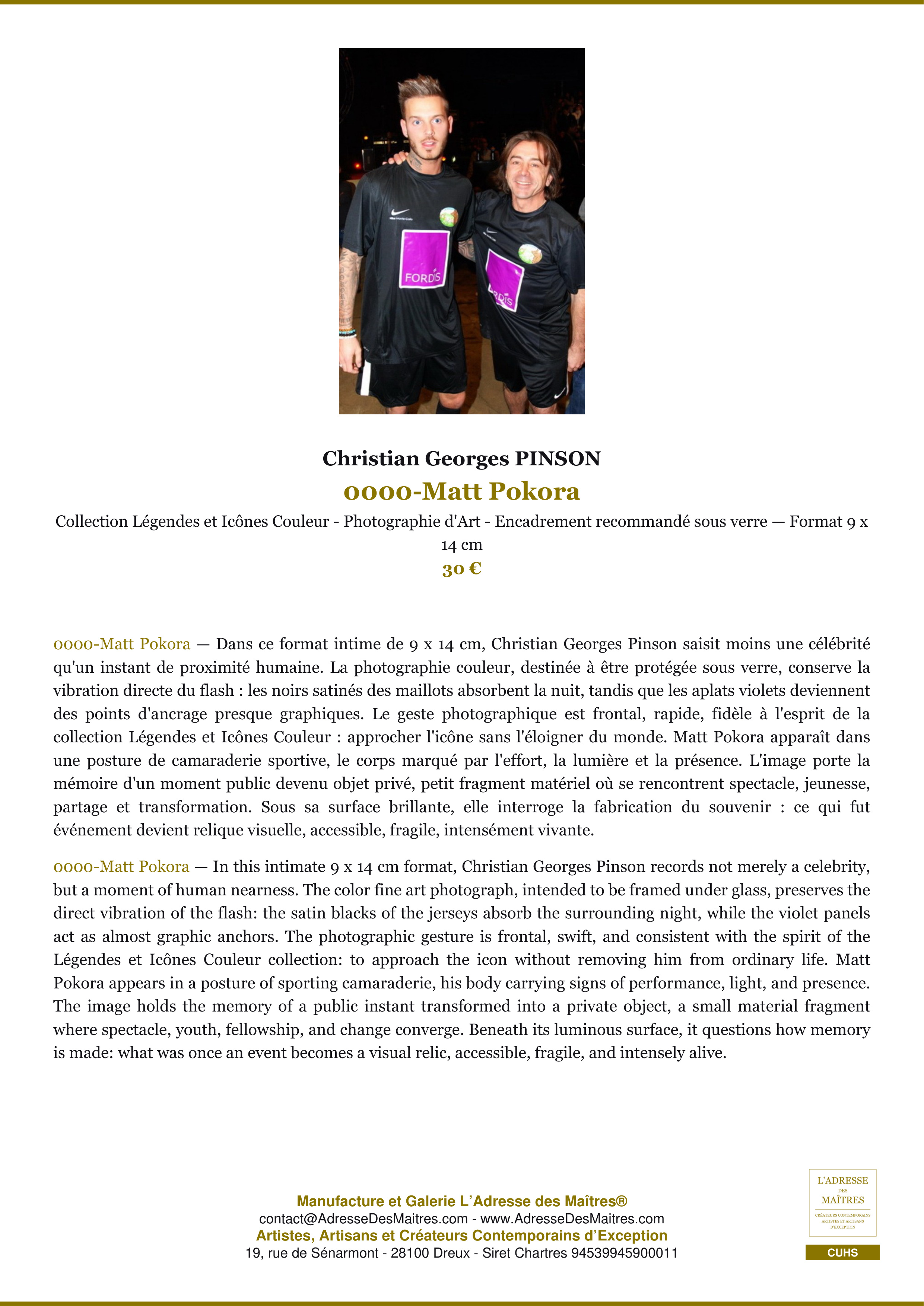 Fiche Premium — 0000-Matt Pokora — Christian Georges PINSON — L'Adresse des Maîtres®