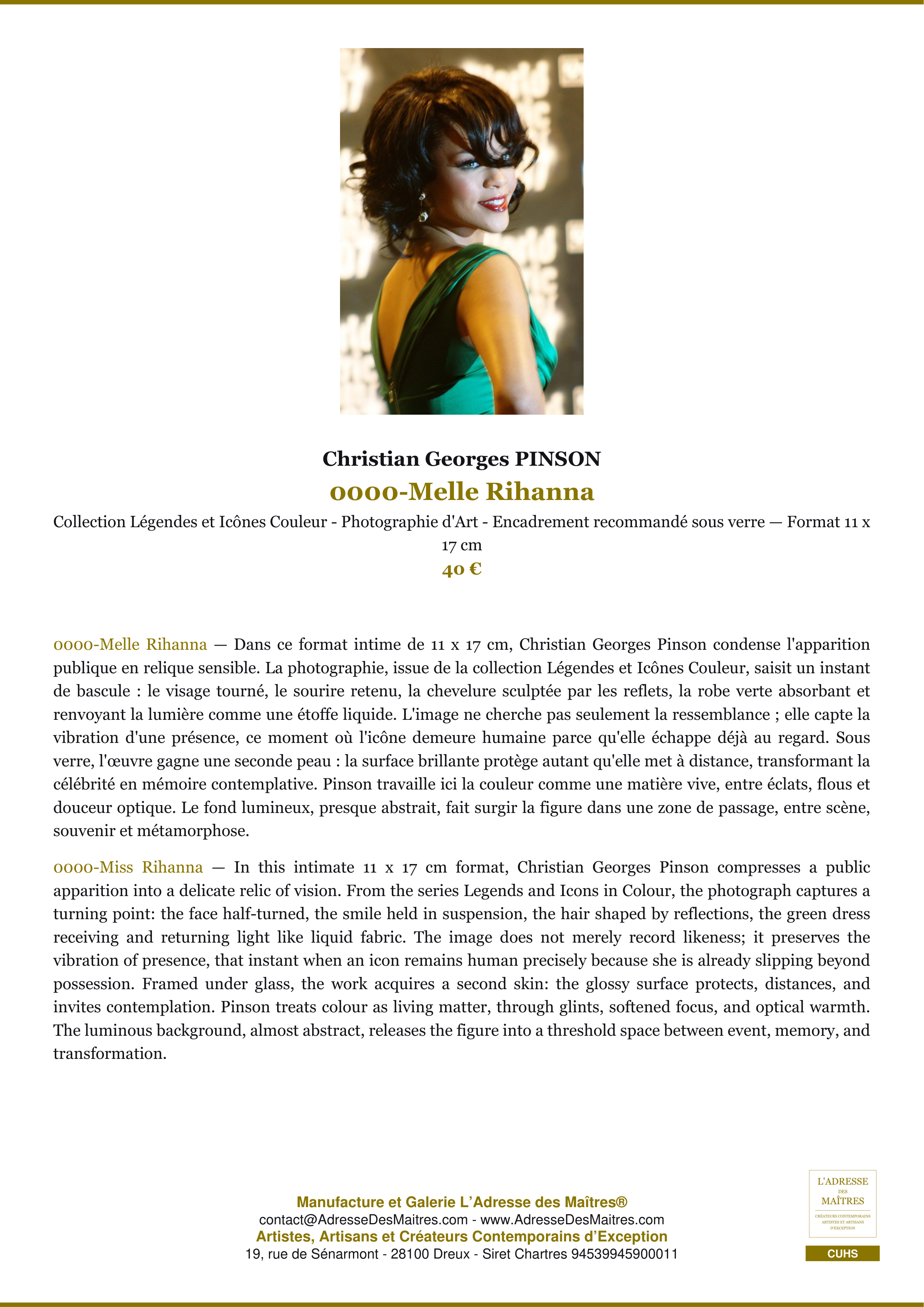 Fiche Premium — 0000-Melle Rihanna — Christian Georges PINSON — L'Adresse des Maîtres®