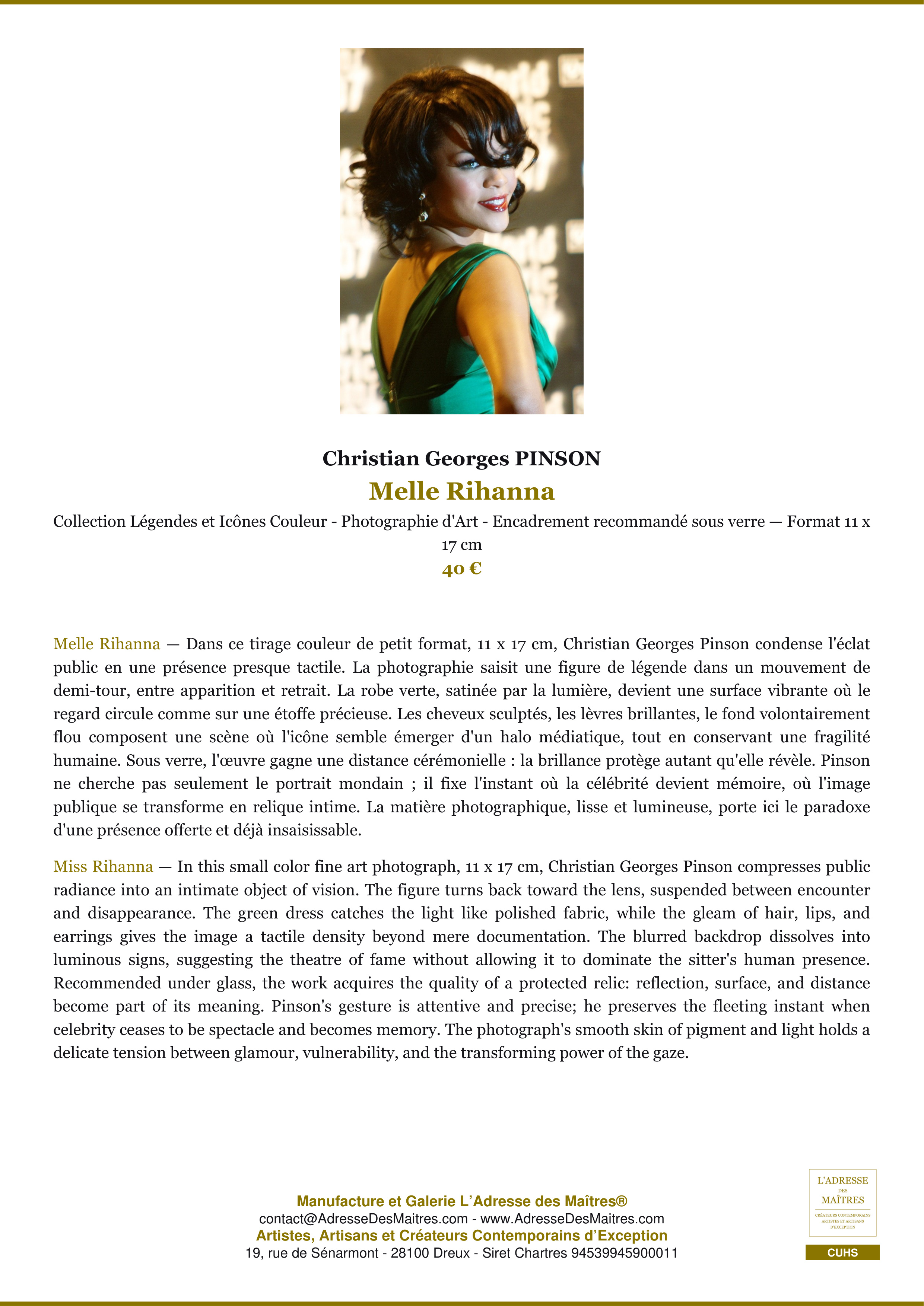 Fiche Premium — Melle Rihanna — Christian Georges PINSON — L'Adresse des Maîtres®