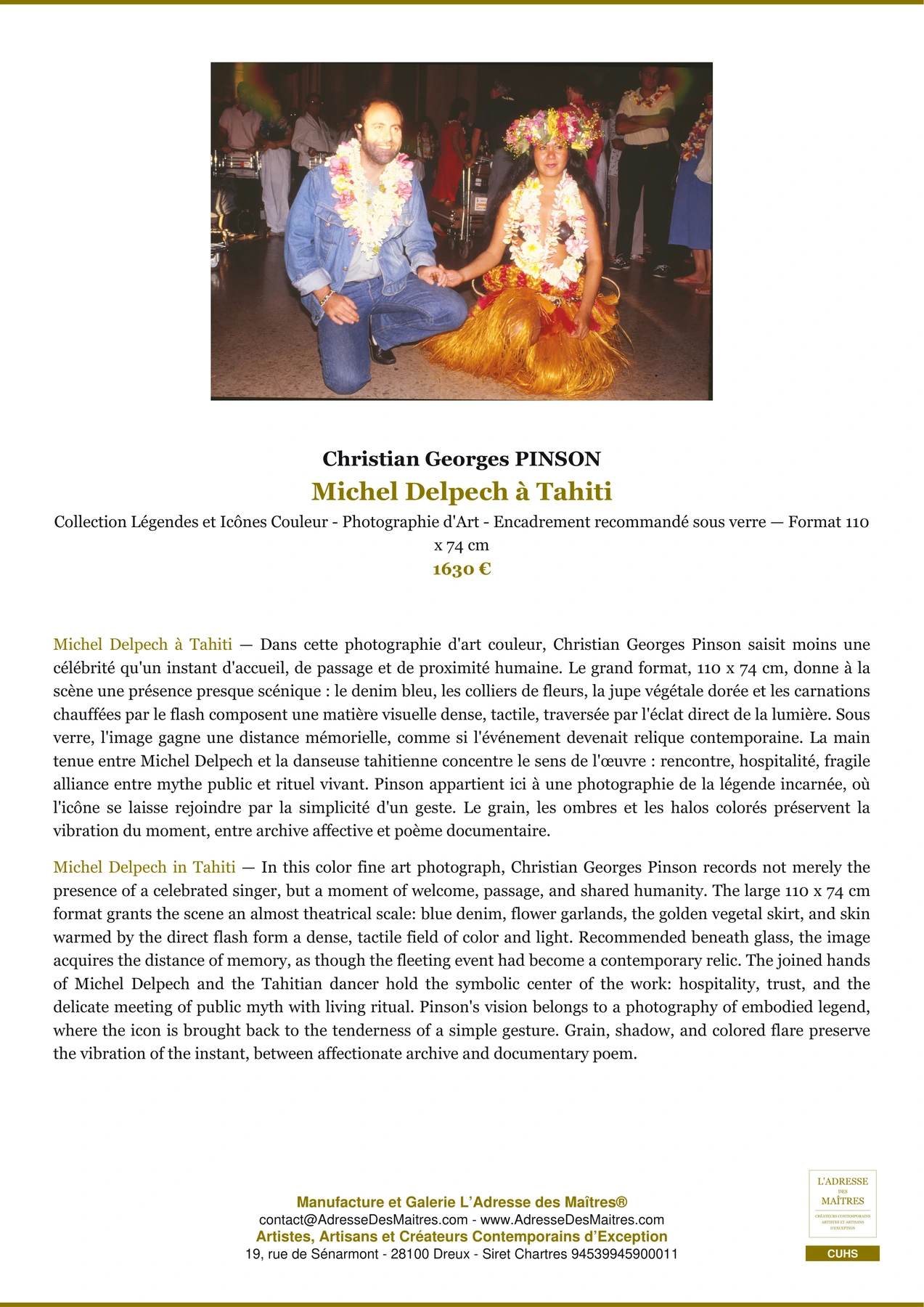 Fiche Premium - Michel Delpech à Tahiti - Christian Georges PINSON - L'Adresse des Maîtres®