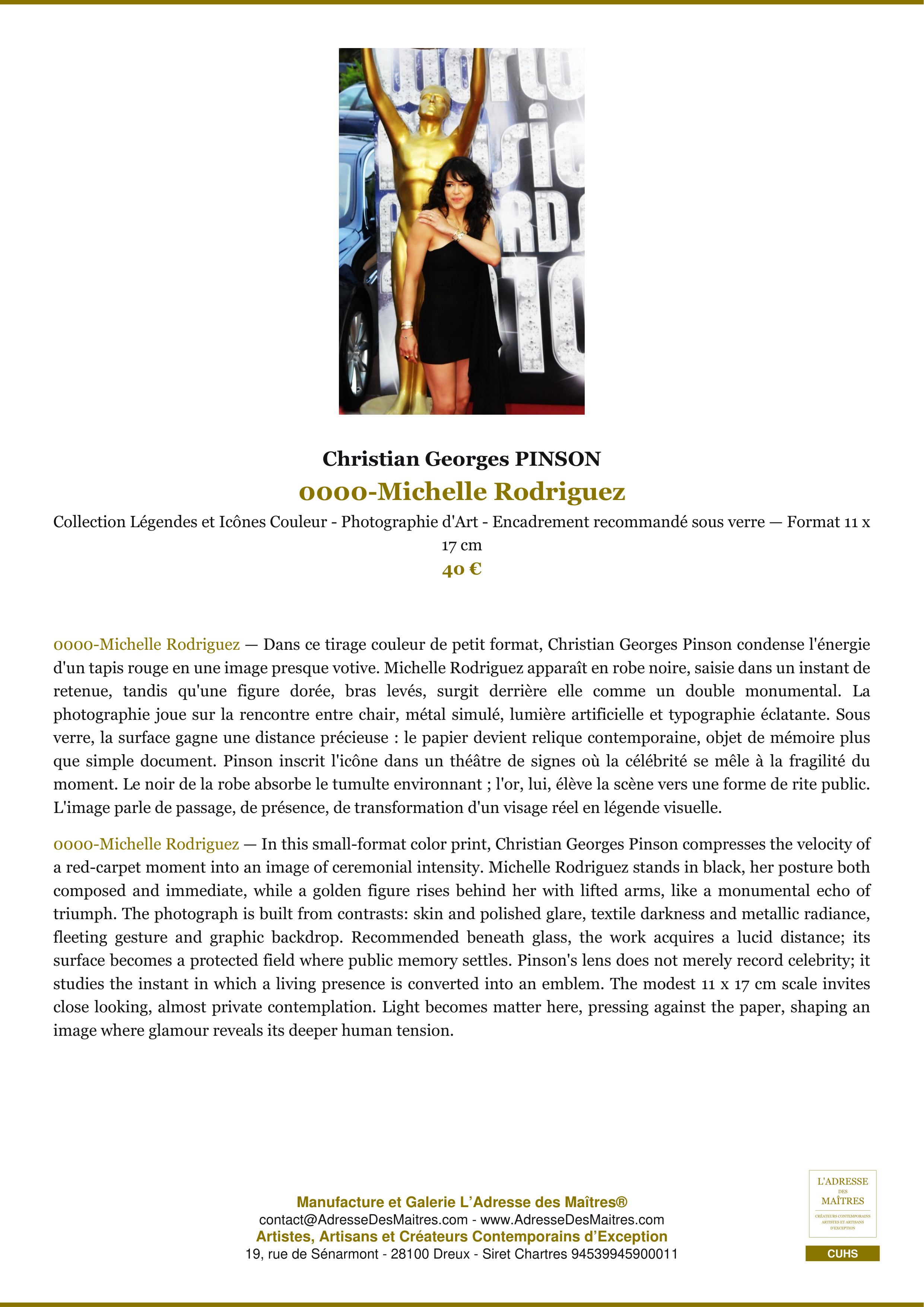 Fiche Premium — 0000-Michelle Rodriguez — Christian Georges PINSON — L'Adresse des Maîtres®