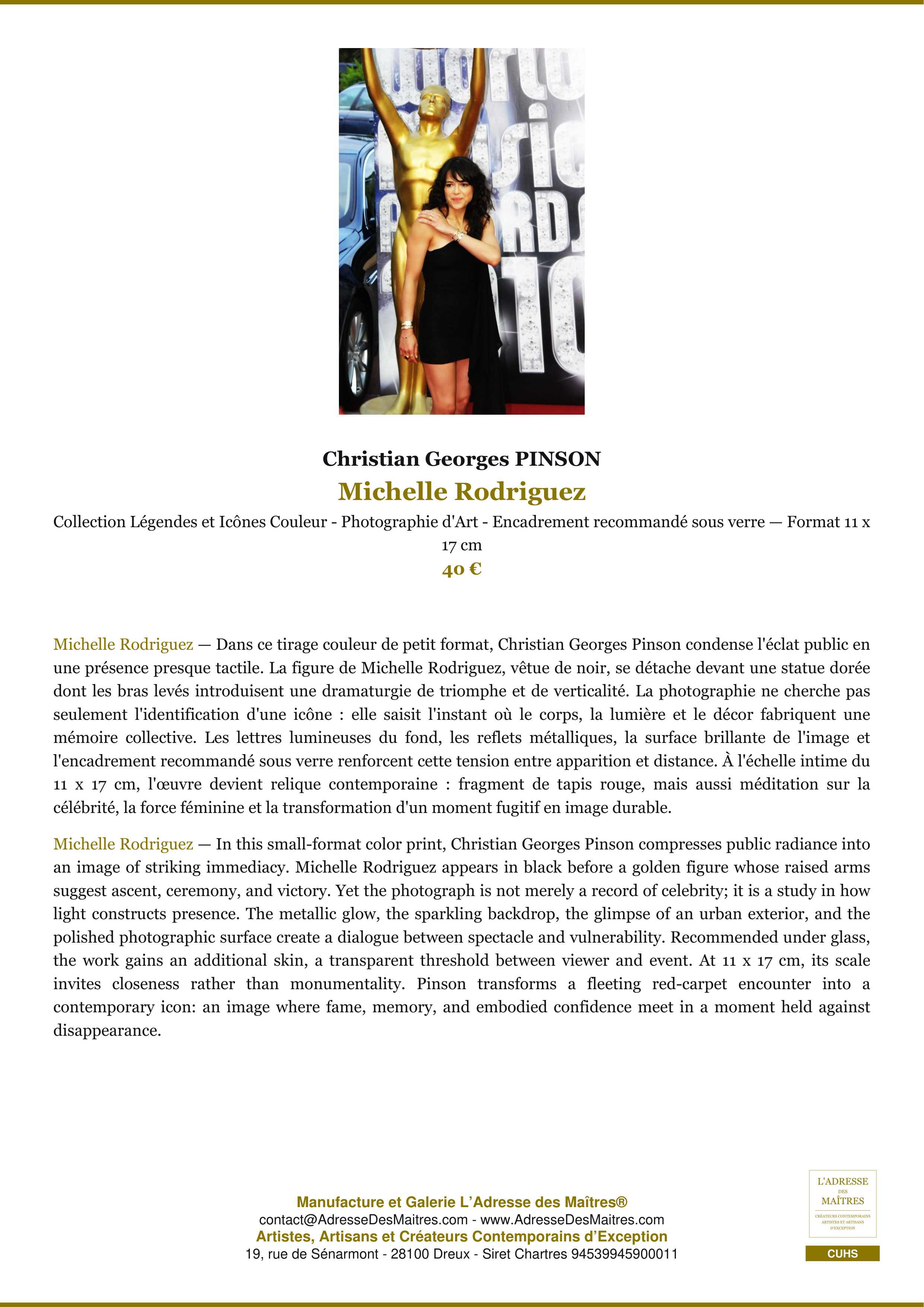 Fiche Premium — Michelle Rodriguez — Christian Georges PINSON — L'Adresse des Maîtres®