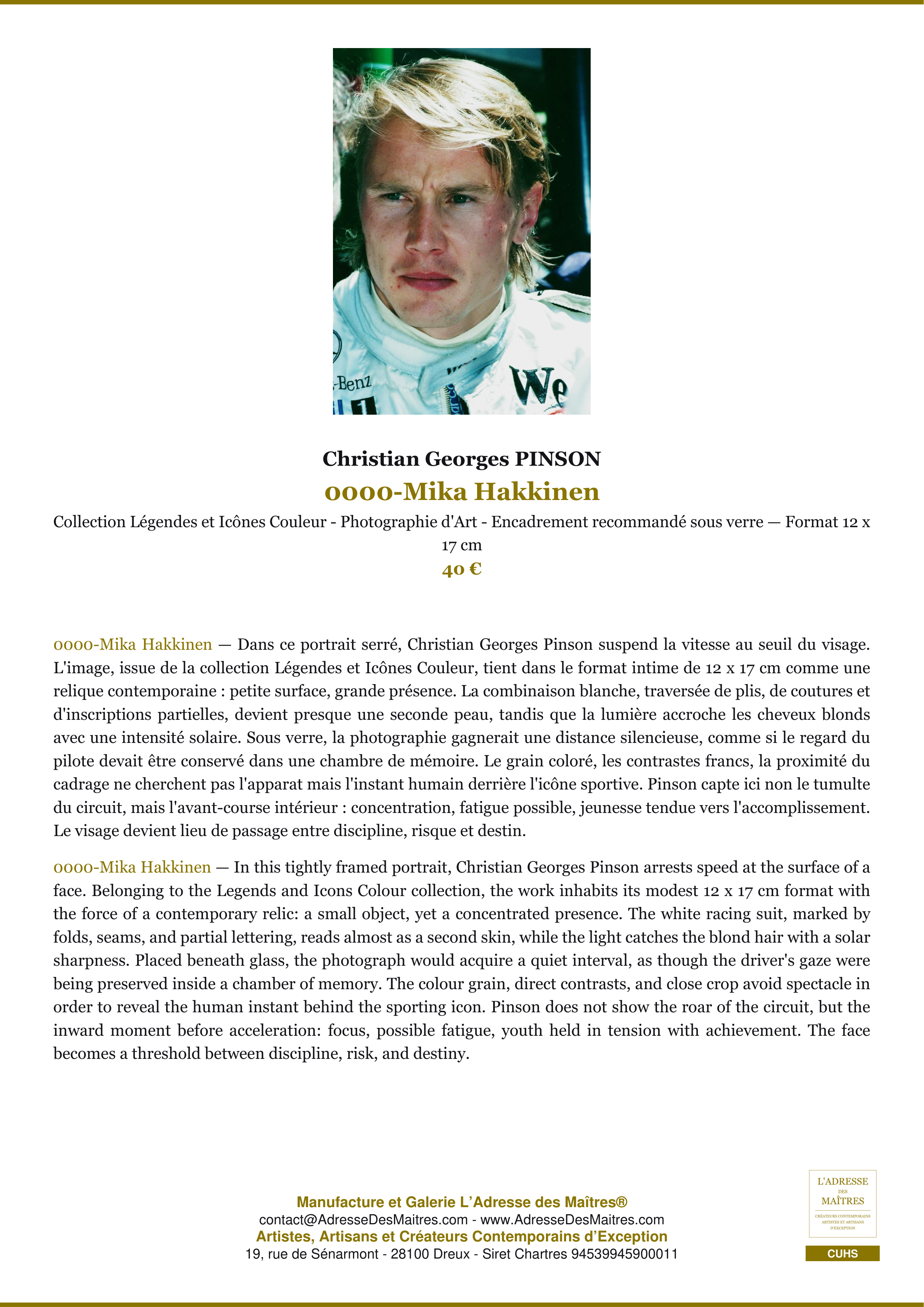 Fiche Premium — 0000-Mika Hakkinen — Christian Georges PINSON — L'Adresse des Maîtres®