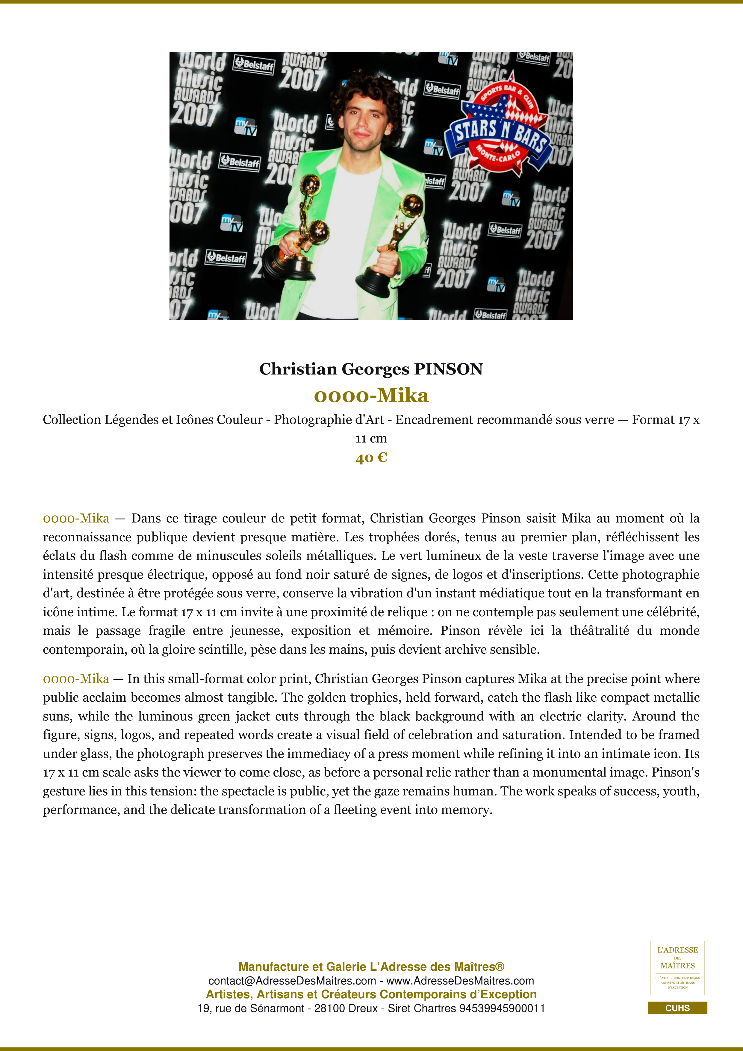 Fiche Premium — 0000-Mika — Christian Georges PINSON — L'Adresse des Maîtres®