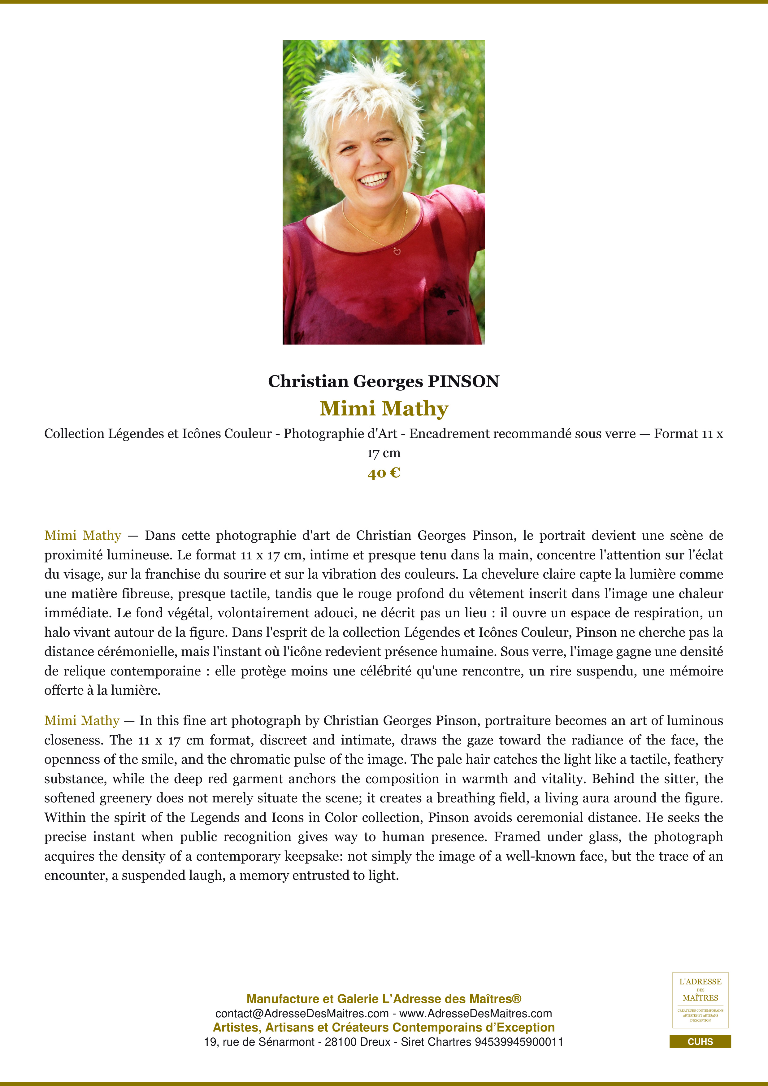 Fiche Premium — Mimi Mathy — Christian Georges PINSON — L'Adresse des Maîtres®