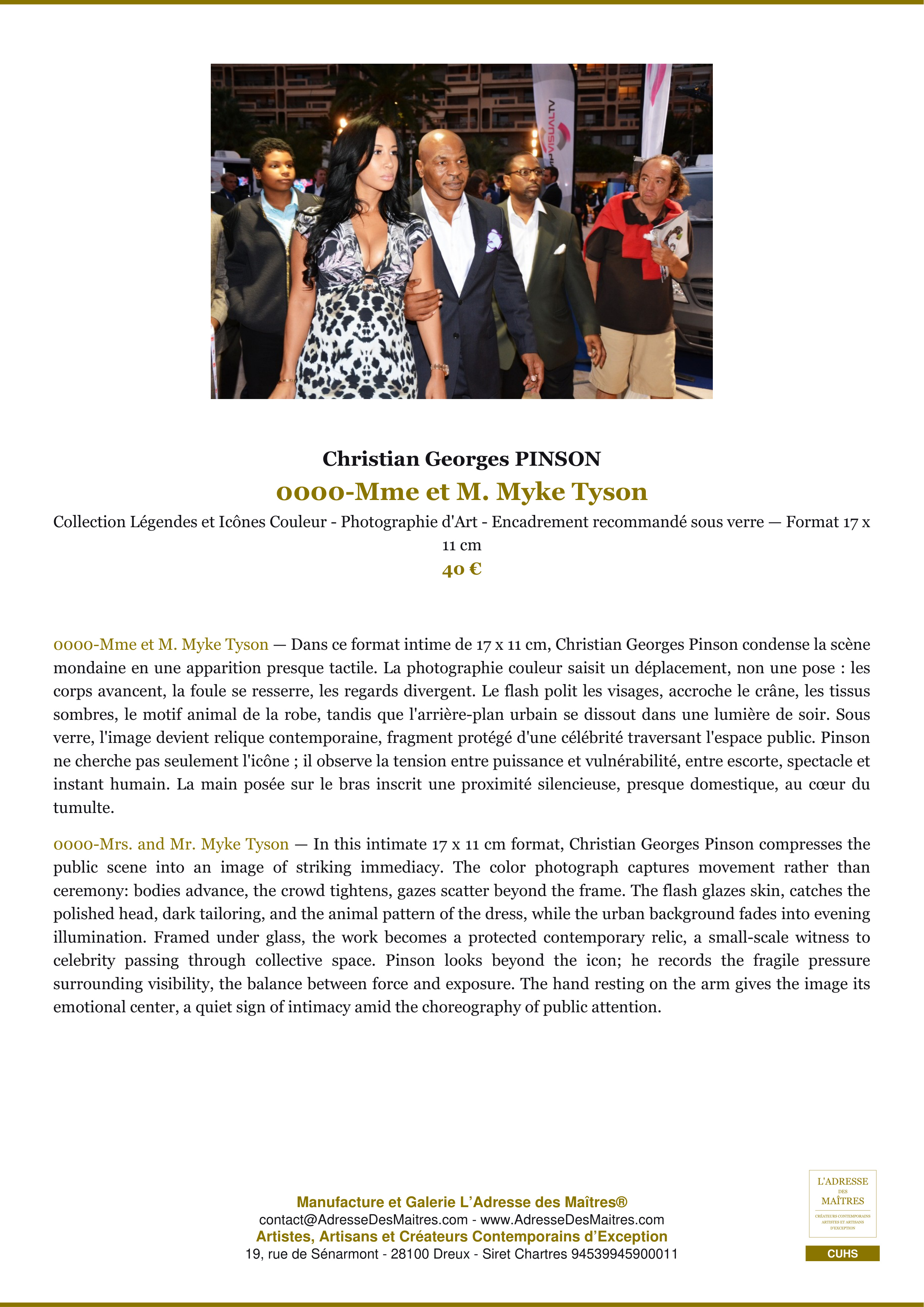 Fiche Premium — 0000-Mme et M. Myke Tyson — Christian Georges PINSON — L'Adresse des Maîtres®