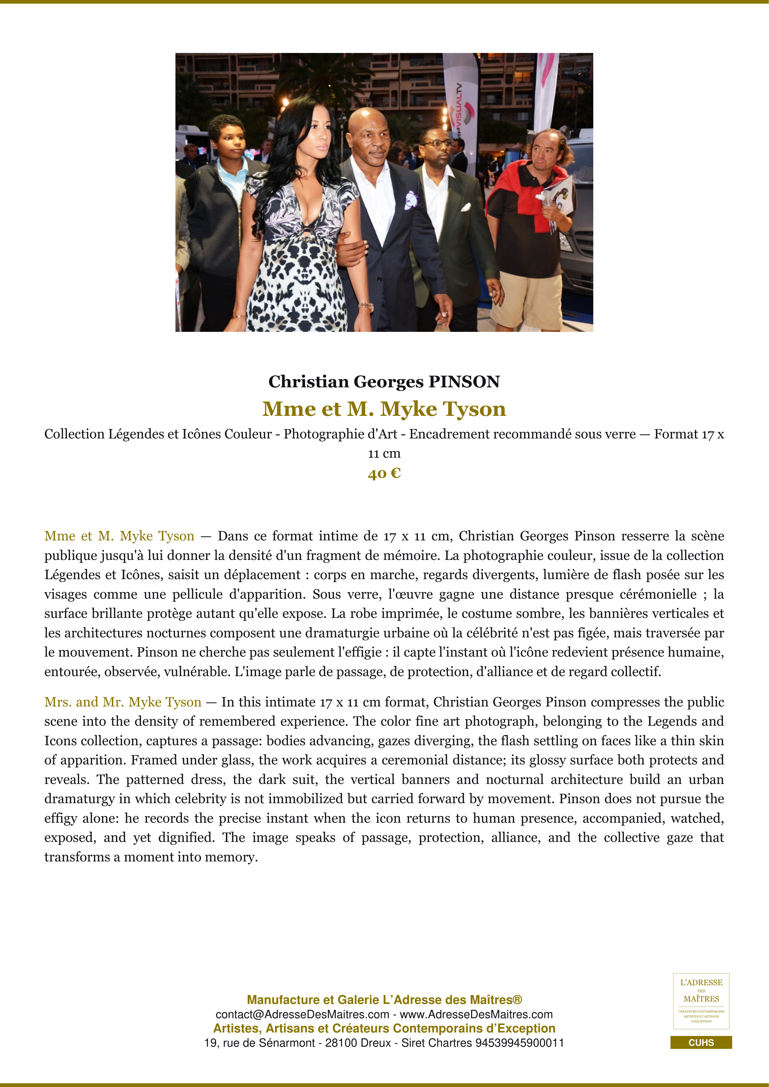 Fiche Premium — Mme et M. Myke Tyson — Christian Georges PINSON — L'Adresse des Maîtres®