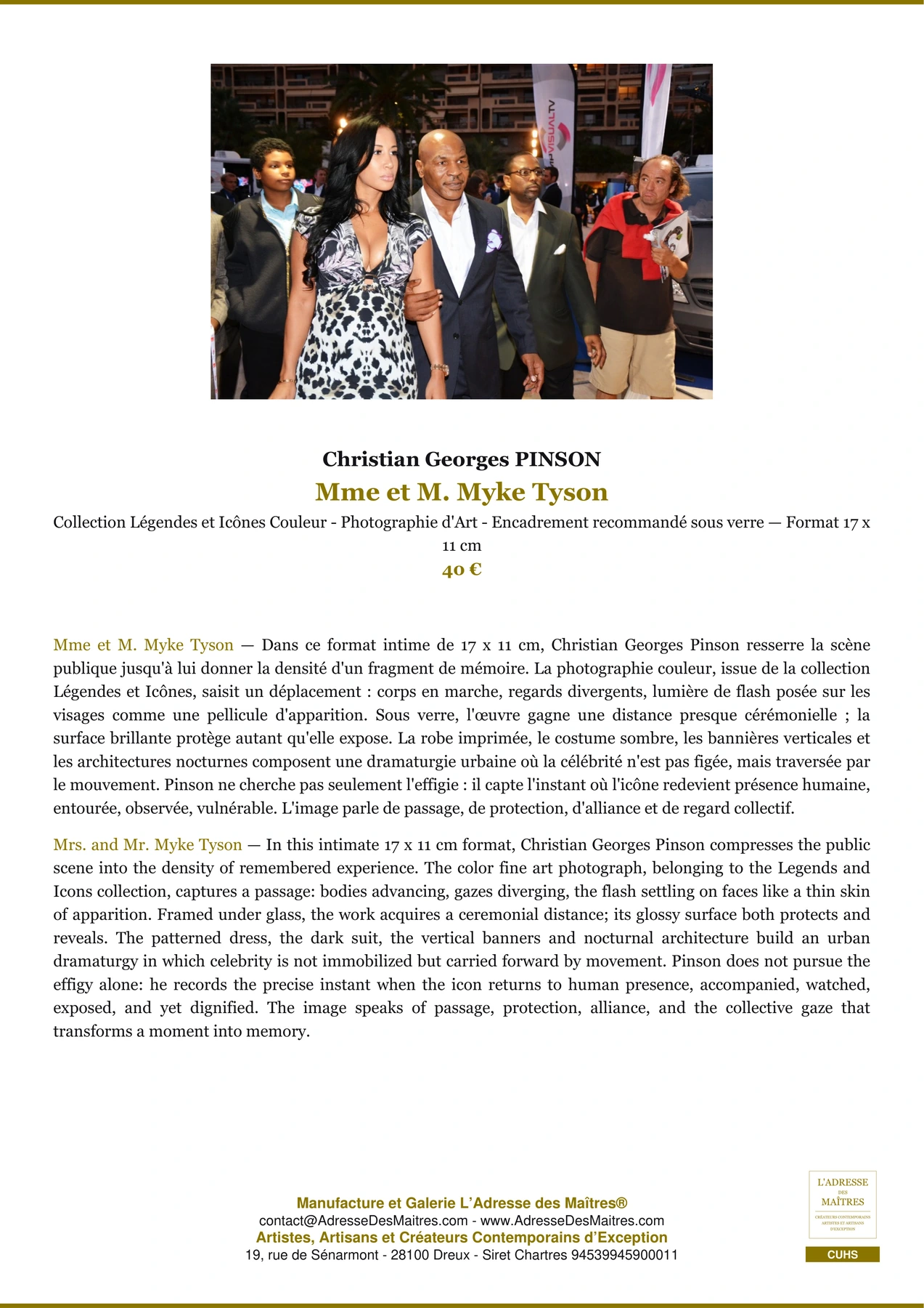Fiche Premium - Mme et M. Myke Tyson - Christian Georges PINSON - L'Adresse des Maîtres®