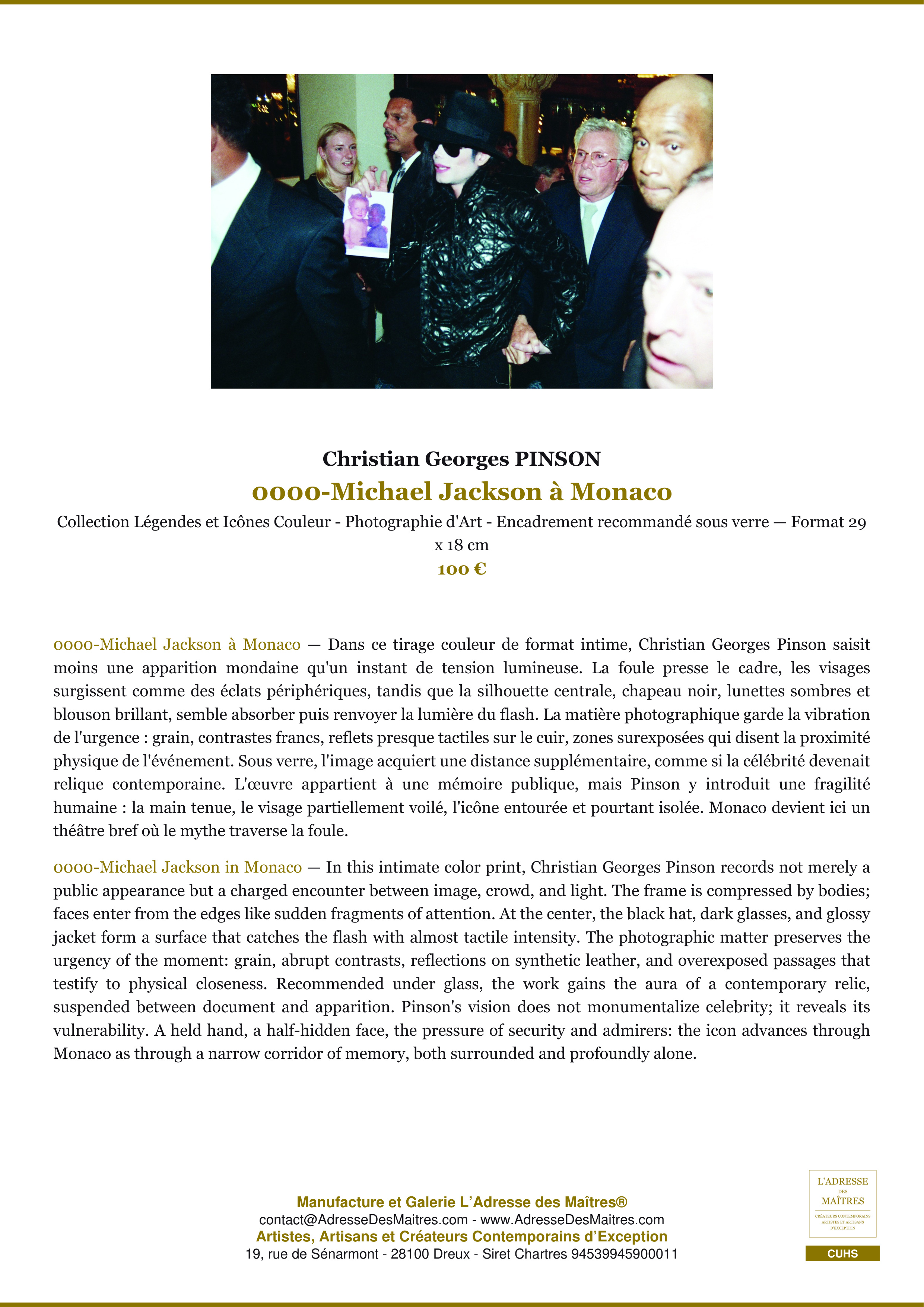 Fiche Premium — 0000-Michael Jackson à Monaco — Christian Georges PINSON — L'Adresse des Maîtres®
