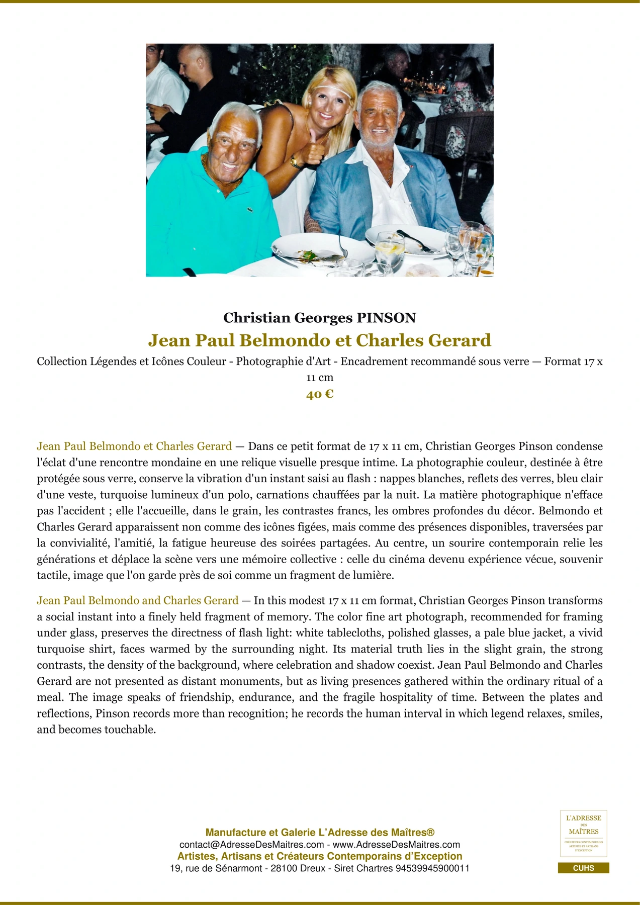 Fiche Premium - Jean Paul Belmondo et Charles Gerard - Christian Georges PINSON - L'Adresse des Maîtres®