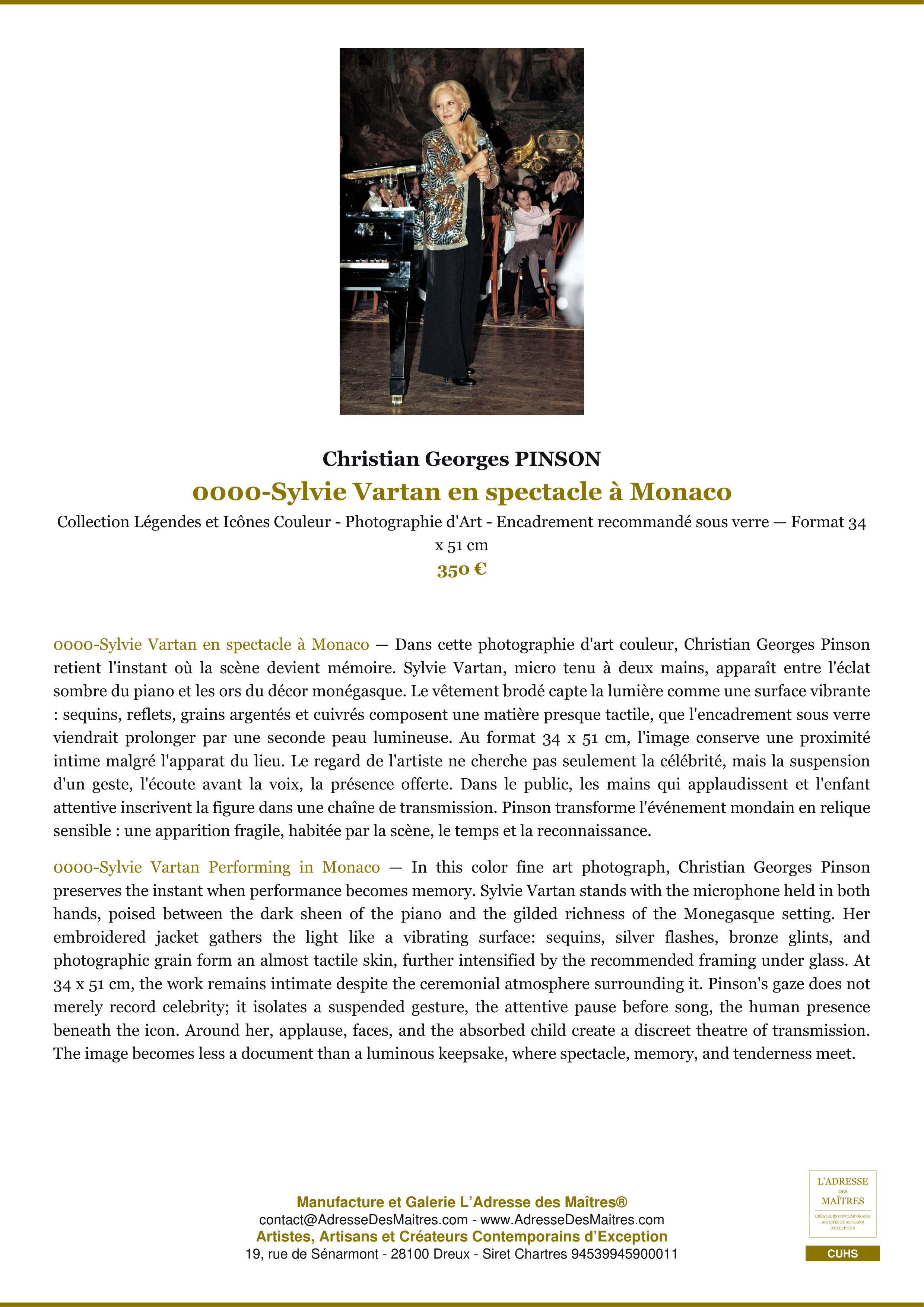 Fiche Premium — 0000-Sylvie Vartan en spectacle à Monaco — Christian Georges PINSON — L'Adresse des Maîtres®