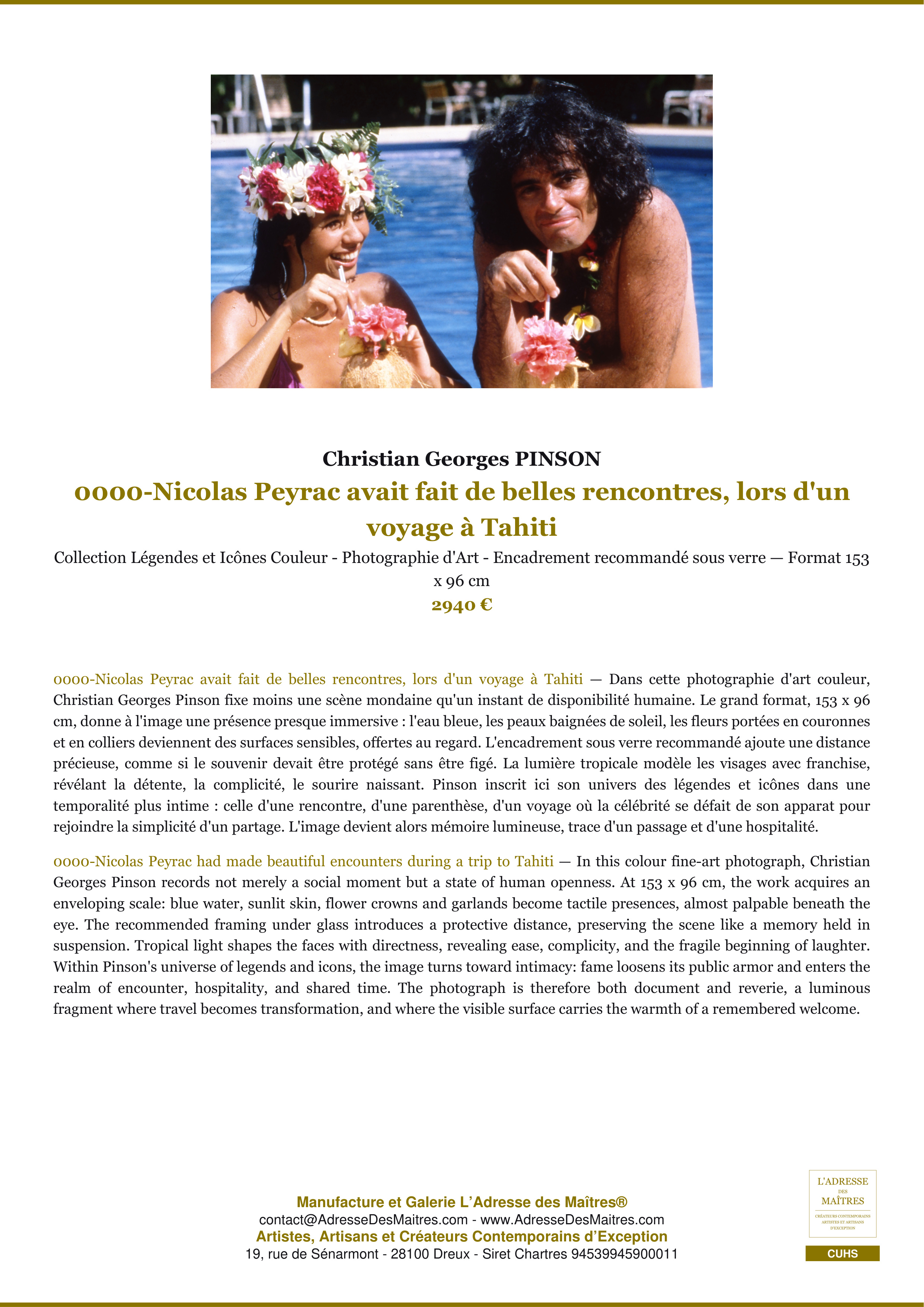 Fiche Premium — 0000-Nicolas Peyrac avait fait de belles rencontres, lors d'un voyage à Tahiti — Christian Georges PINSON — L'Adresse des Maîtres®