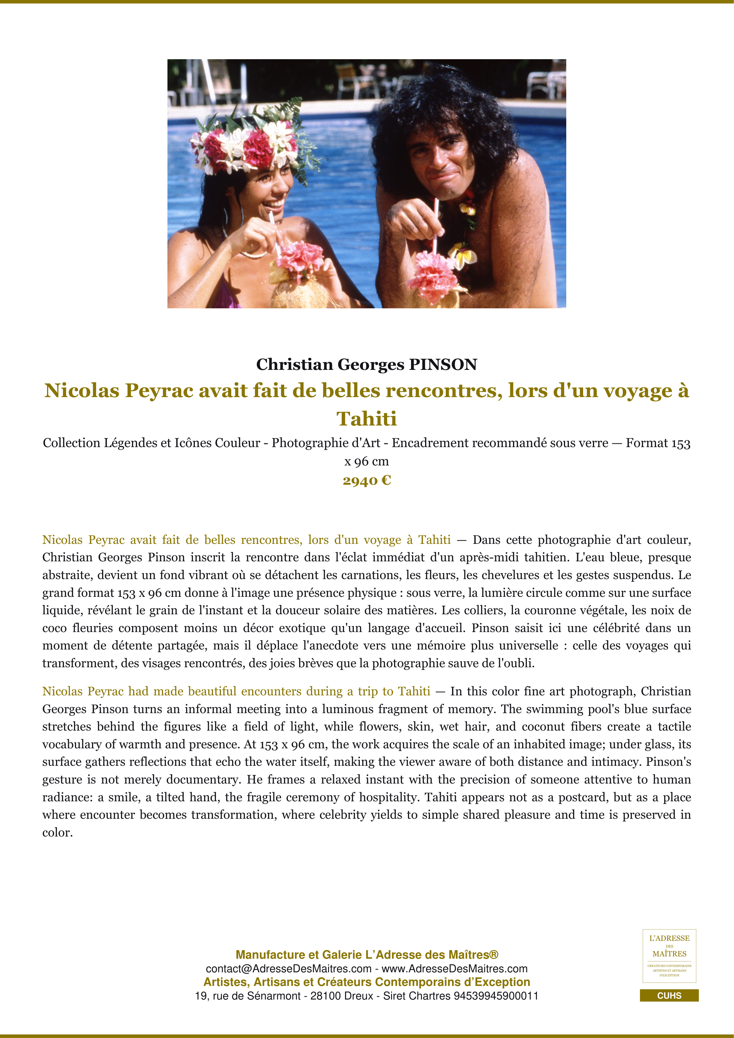 Fiche Premium — Nicolas Peyrac avait fait de belles rencontres, lors d'un voyage à Tahiti — Christian Georges PINSON — L'Adresse des Maîtres®