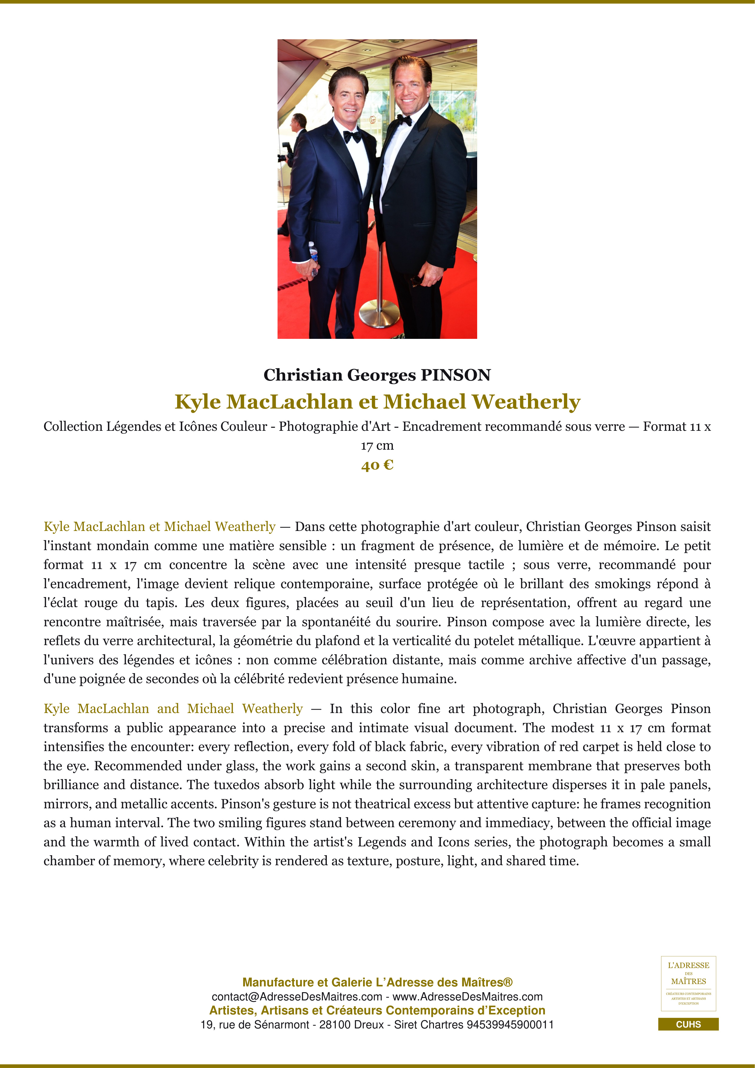Fiche Premium — Kyle MacLachlan et Michael Weatherly — Christian Georges PINSON — L'Adresse des Maîtres®