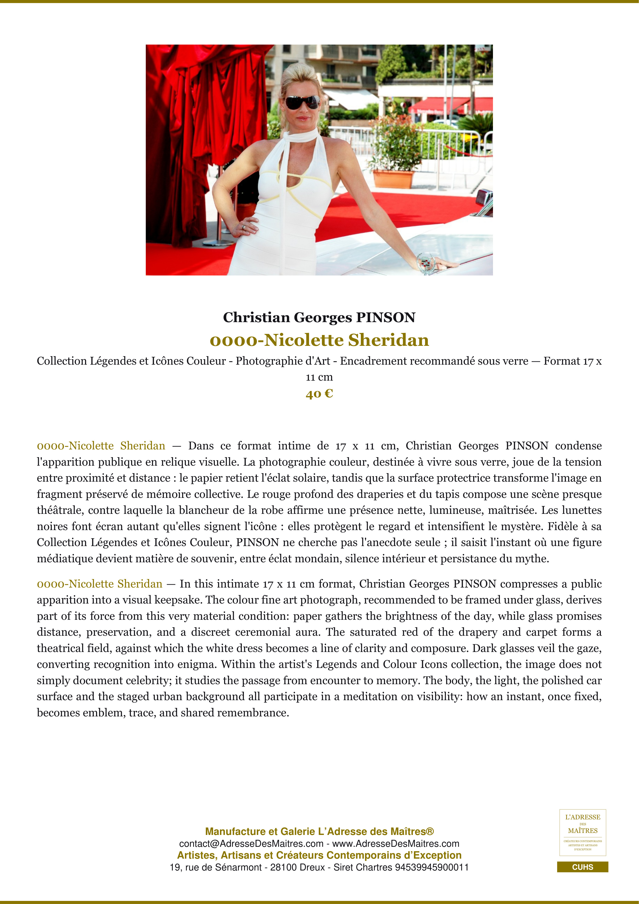 Fiche Premium — 0000-Nicolette Sheridan — Christian Georges PINSON — L'Adresse des Maîtres®