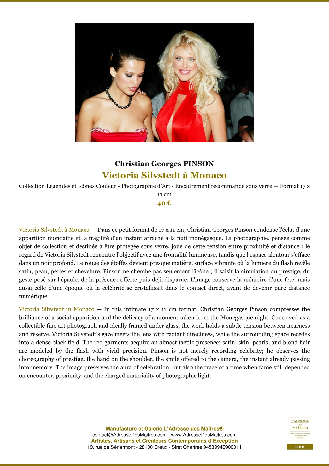 Fiche Premium - Victoria Silvstedt à Monaco - Christian Georges PINSON - L'Adresse des Maîtres®