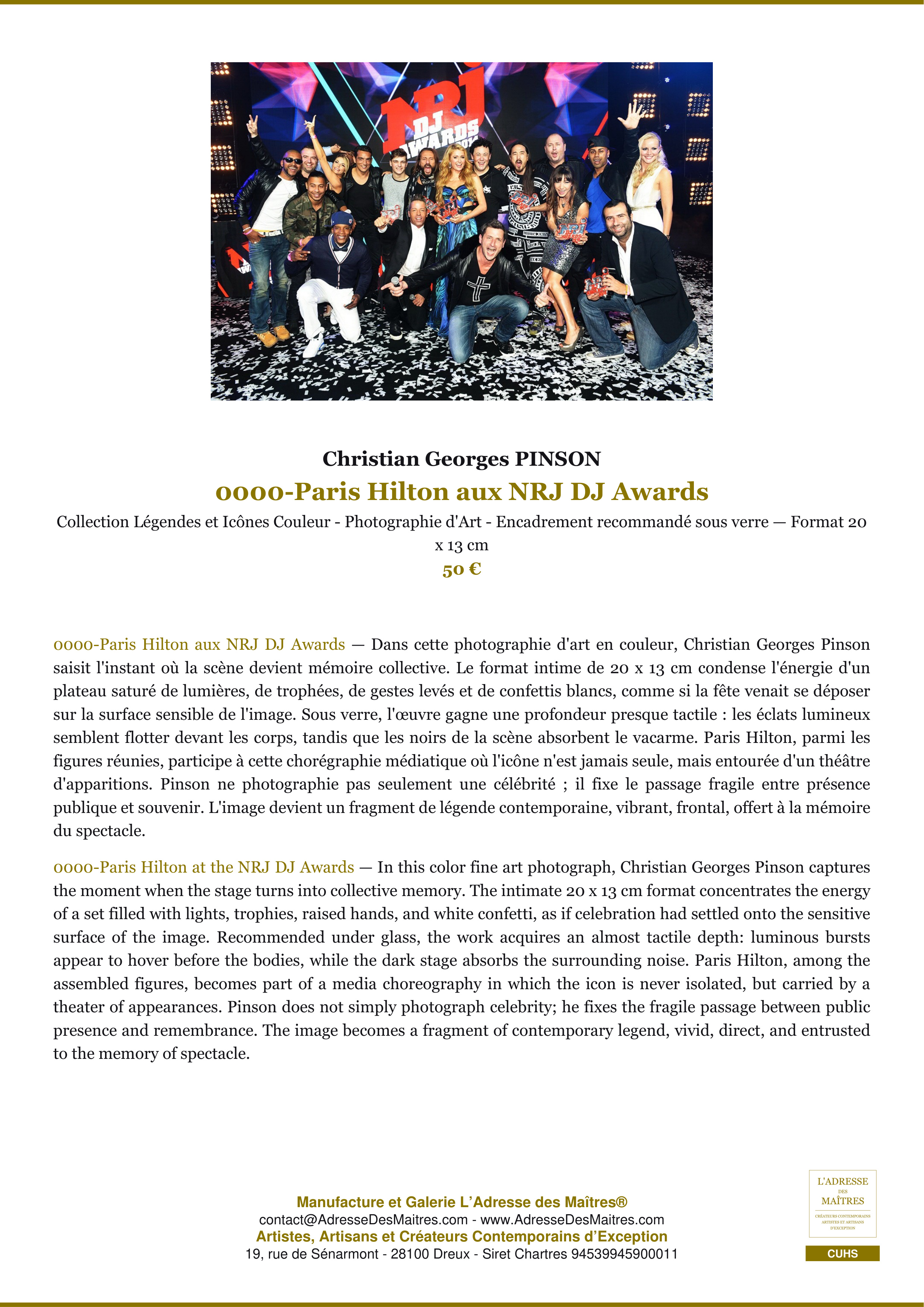Fiche Premium — 0000-Paris Hilton aux NRJ DJ Awards — Christian Georges PINSON — L'Adresse des Maîtres®
