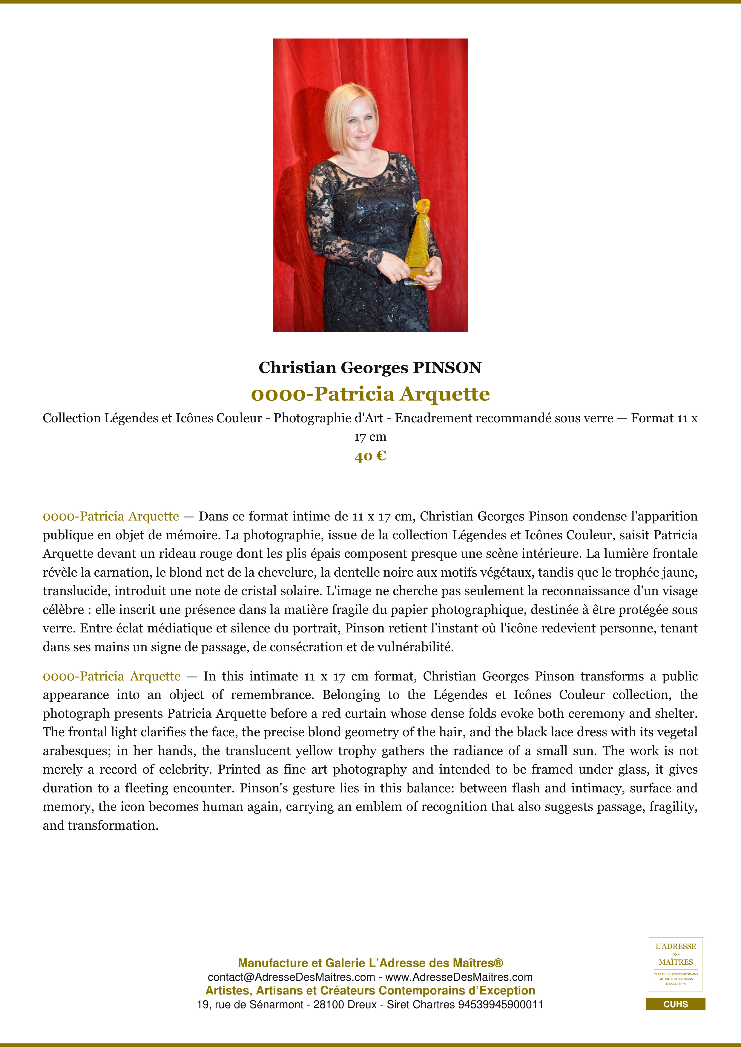Fiche Premium — 0000-Patricia Arquette — Christian Georges PINSON — L'Adresse des Maîtres®