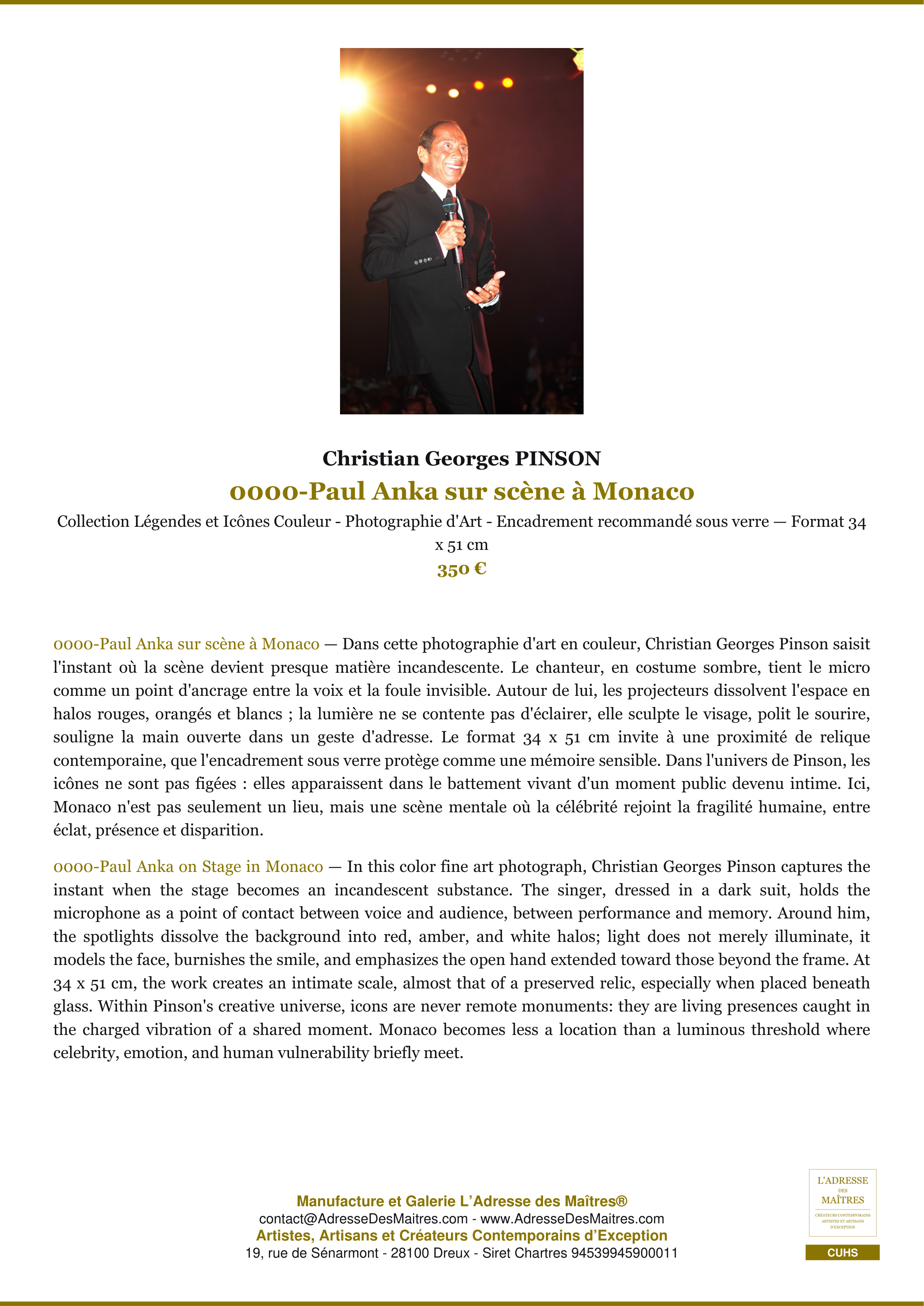Fiche Premium — 0000-Paul Anka sur scène à Monaco — Christian Georges PINSON — L'Adresse des Maîtres®