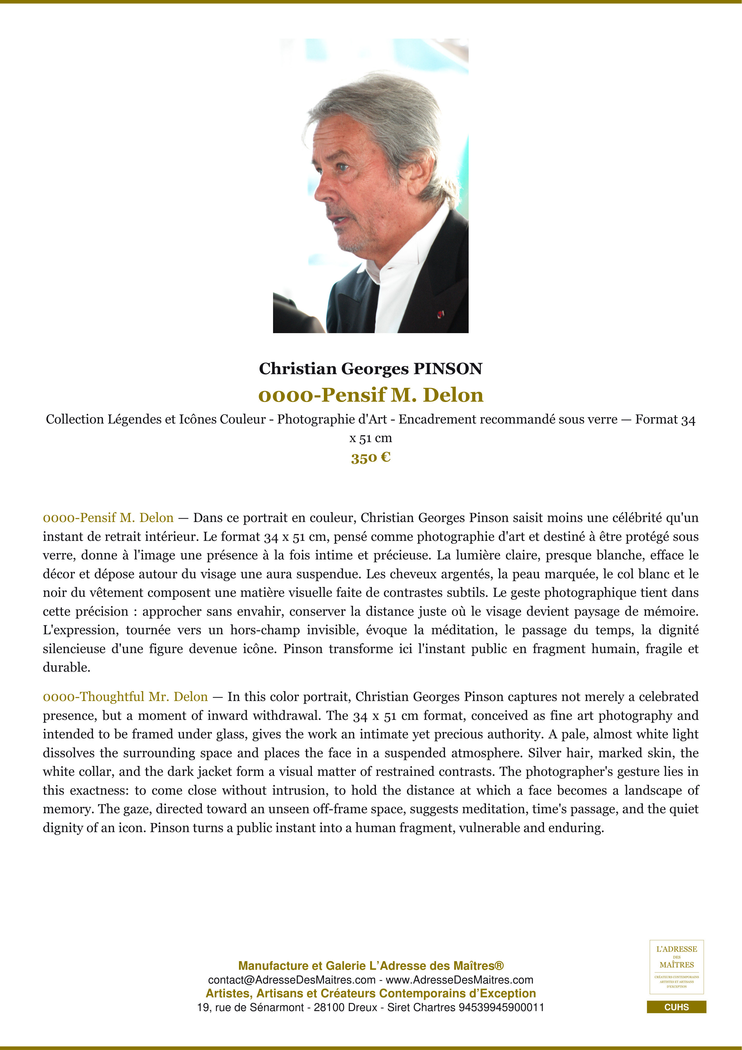 Fiche Premium — 0000-Pensif M. Delon — Christian Georges PINSON — L'Adresse des Maîtres®