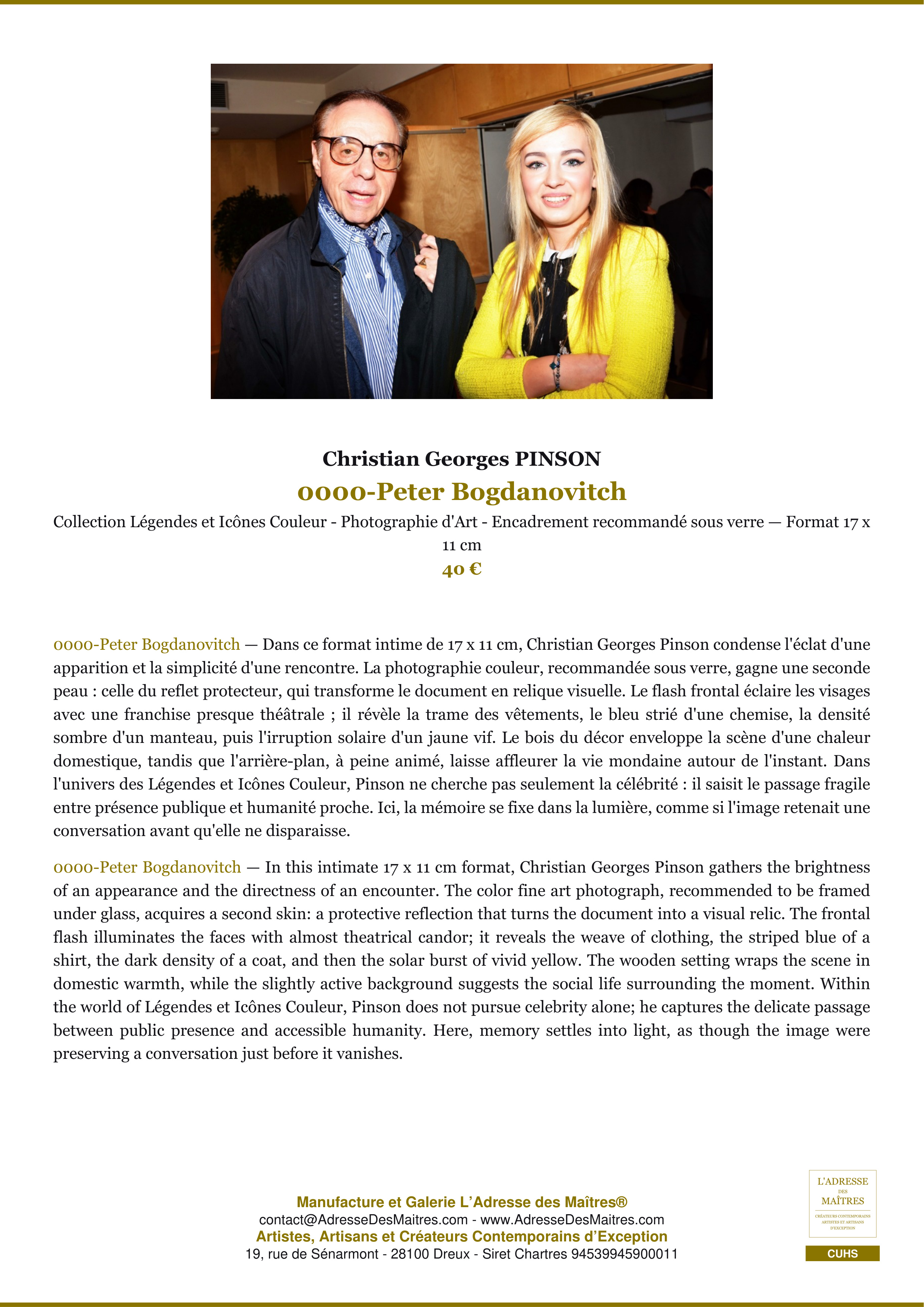 Fiche Premium — 0000-Peter Bogdanovitch — Christian Georges PINSON — L'Adresse des Maîtres®