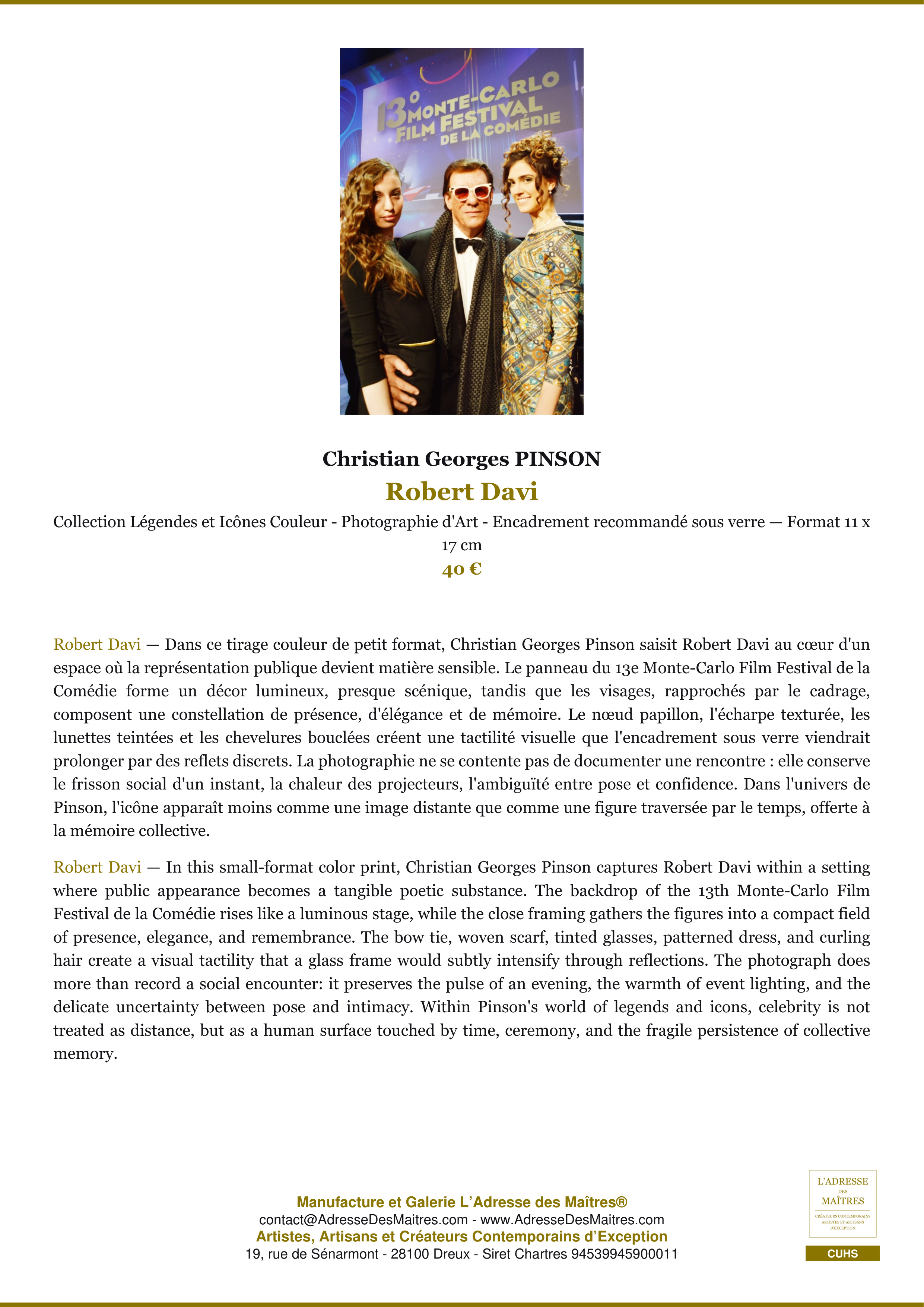 Fiche Premium — Robert Davi — Christian Georges PINSON — L'Adresse des Maîtres®
