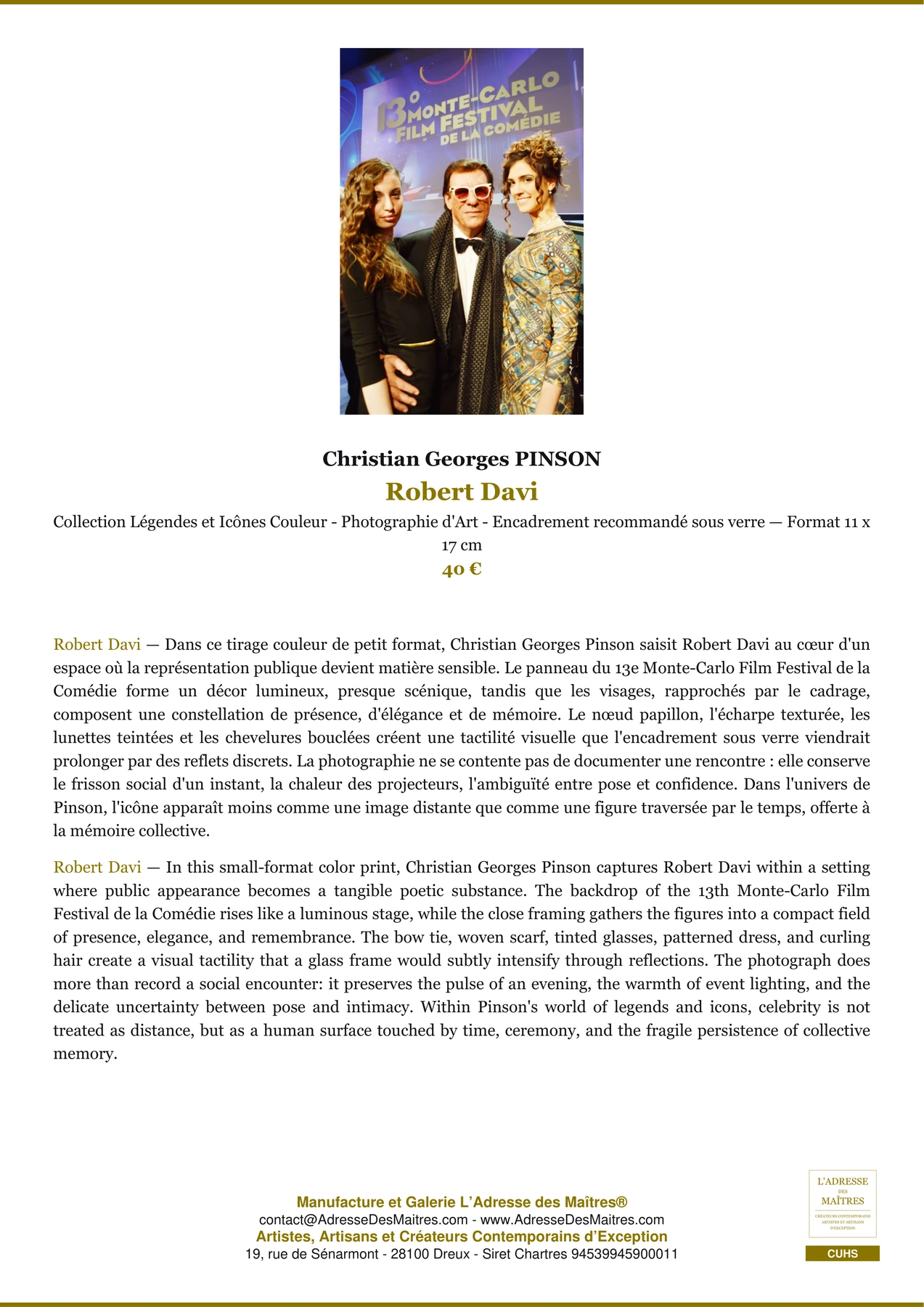 Fiche Premium - Robert Davi - Christian Georges PINSON - L'Adresse des Maîtres®