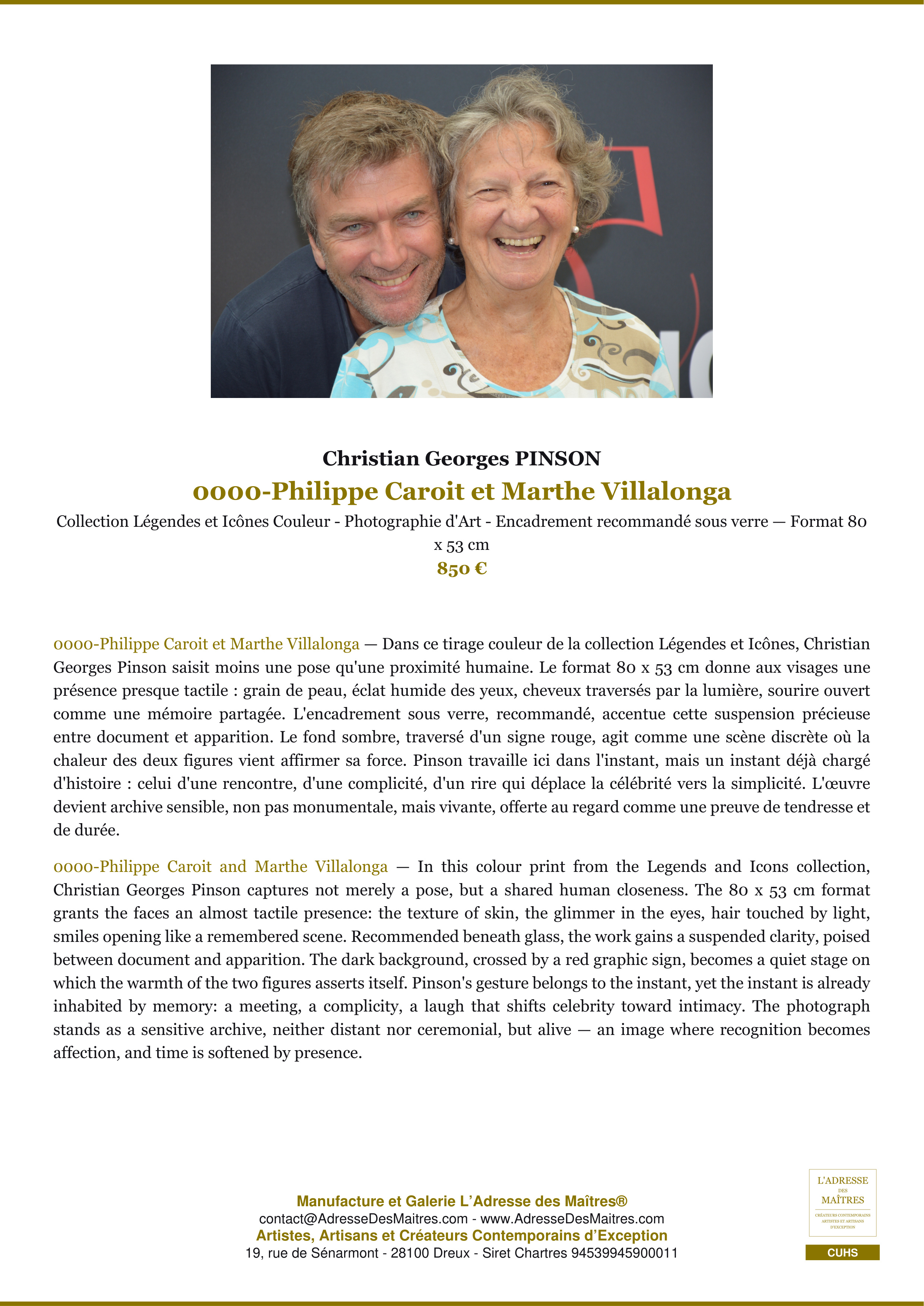 Fiche Premium — 0000-Philippe Caroit et Marthe Villalonga — Christian Georges PINSON — L'Adresse des Maîtres®
