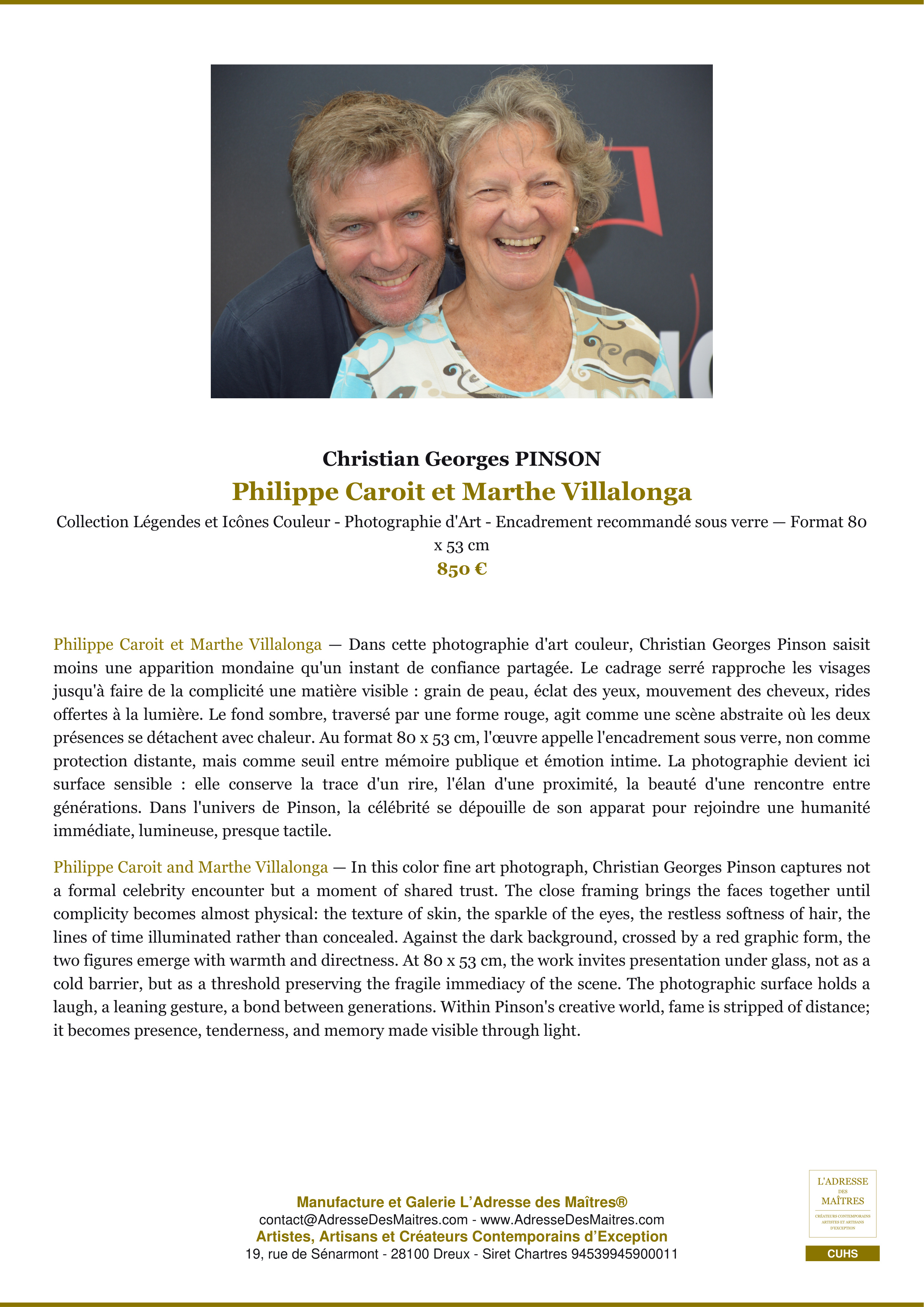 Fiche Premium — Philippe Caroit et Marthe Villalonga — Christian Georges PINSON — L'Adresse des Maîtres®