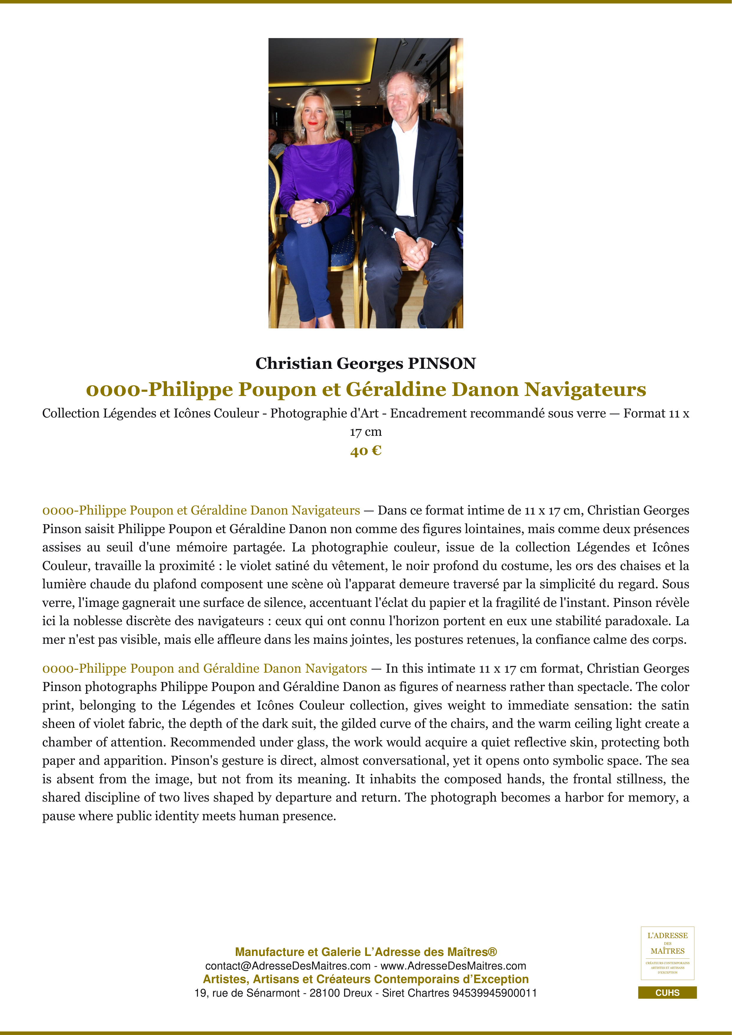Fiche Premium — 0000-Philippe Poupon et Géraldine Danon Navigateurs — Christian Georges PINSON — L'Adresse des Maîtres®